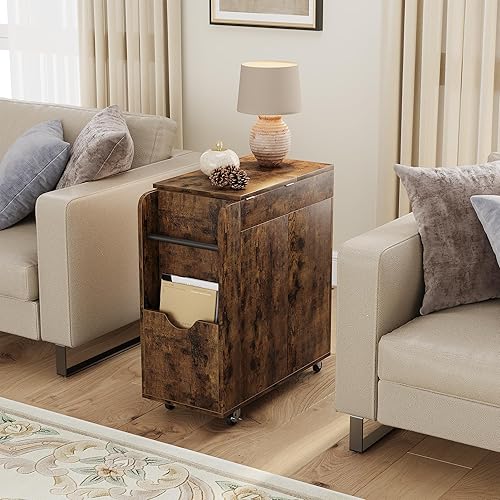 Miniatura 3 de GAOMON Mesa auxiliar con almacenamiento, mesa auxiliar de sofá abatible para sala de estar y dormitorio, mesa auxiliar de madera con estante de