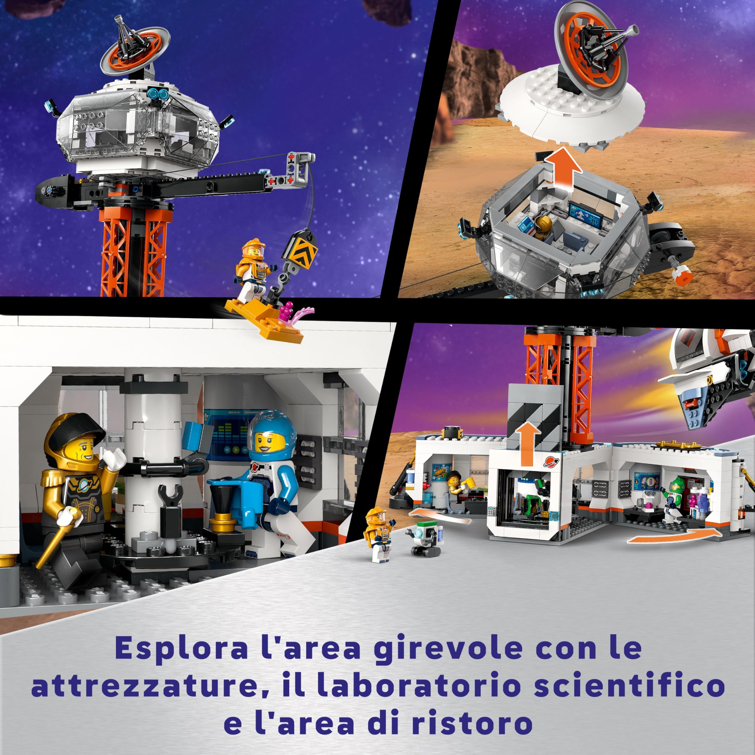 LEGO City Base Spaziale e Piattaforma di Lancio, Gioco per Bambini da 8 Anni in su con Gru Giocattolo a 360 Gradi, Astronave, Veicolo Rover, 6 Minifigure di Astronauti, Robot e 2 Alieni 60434