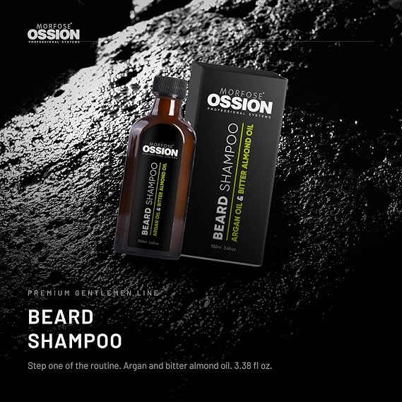 Morfose Ossion Beard Shampoo and Wash for Men, Gentle Cleanser with Softening Conditioner Effect, Daily Care for Growth and Itch Relief, Premium Barber Line, 3.38 Fl Oz