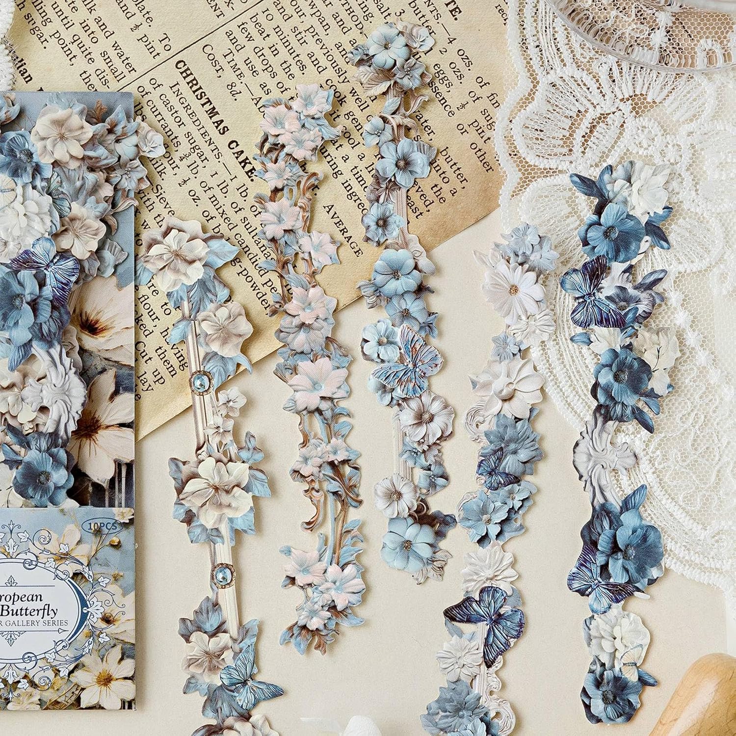60PCS Scrapbook Paper Stickers, Aesthetic Flower Frame Cutout Scrapbook Supplies, Self Adhesive Decorative Paper Retro European Border Stickers for Journaling Supplies