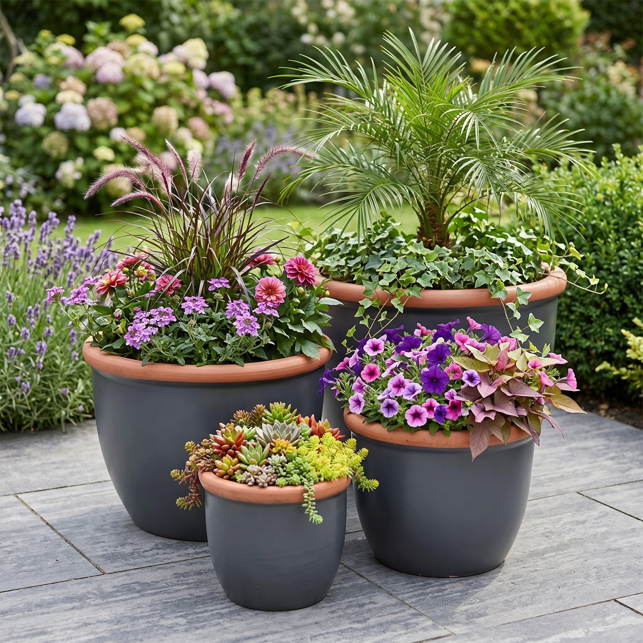 Pot de fleurs en céramique de qualité supérieure pour extérieur et jardin - Résistant au gel avec trou de fond - Fabriqué à la main - Durable et résistant aux intempéries - Anthracite - 36 cm x 28 cm