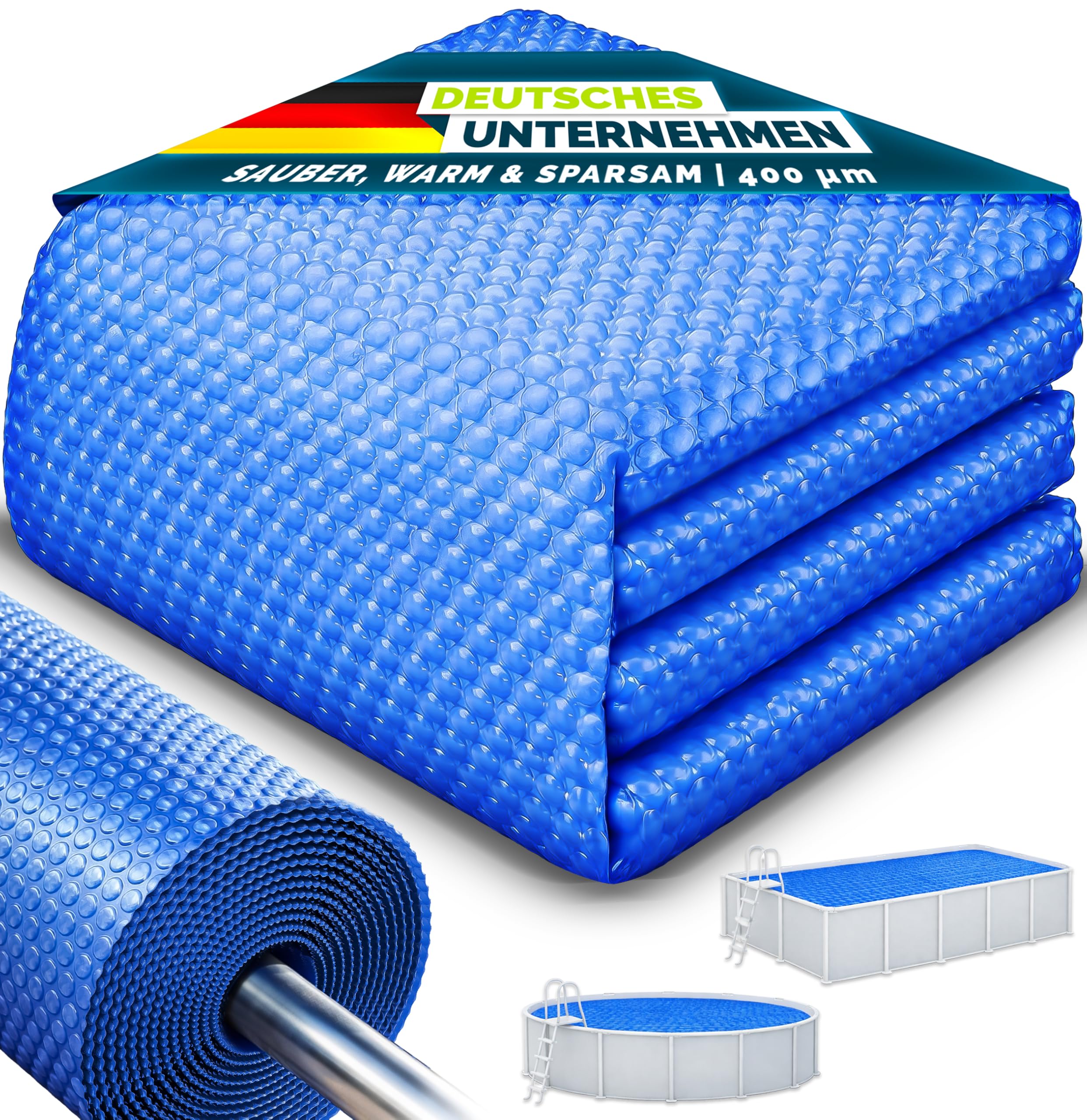 tillvex® Premium Pool Solarplane 400 µm Rechteckig 300x200cm zuschneidbar | Solarfolie Solarabdeckplane Solar Poolabdeckung zum Poolwasser erwärmen | Solarabdeckung Poolheizung Wärmeplane Poolplane