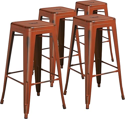 Miniatura 39 de Flash Furniture - Taburete de bar de grado comercial de 30 pulgadas de alto, sin respaldo, de metal azul para interior/exterior con asiento cuadrado