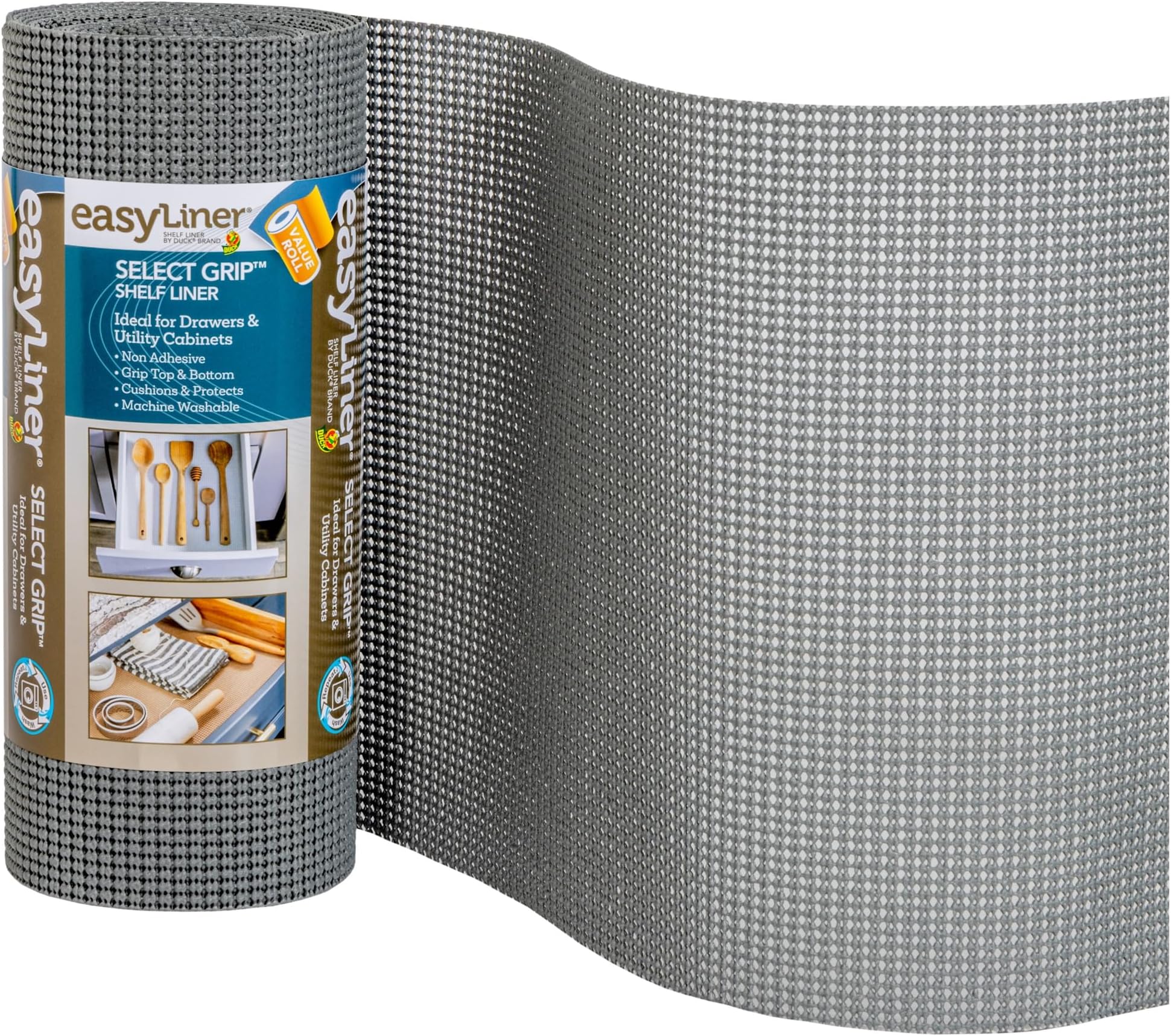 EasyLiner Select Grip Shelf Liner - Easy to Install & Cut to Fit - Non Slip, Non Adhesive, Drawer Shelf & Cabinet Liner for Kitchen, Bathroom, Pantry Cupboards - 12in. x 24ft. - Dark Grey