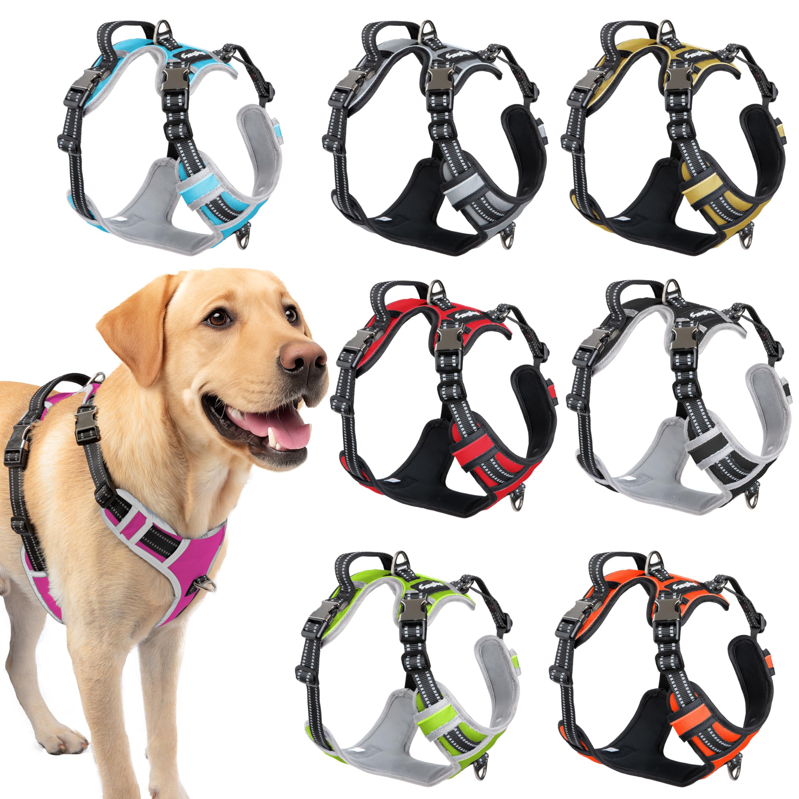 DogTraxs - Step-in Dog Harness - for Medium Dogs - Soft Padding & Reflective Trim - Adjustable No Pull Through Design - Control Handle - Top & Front