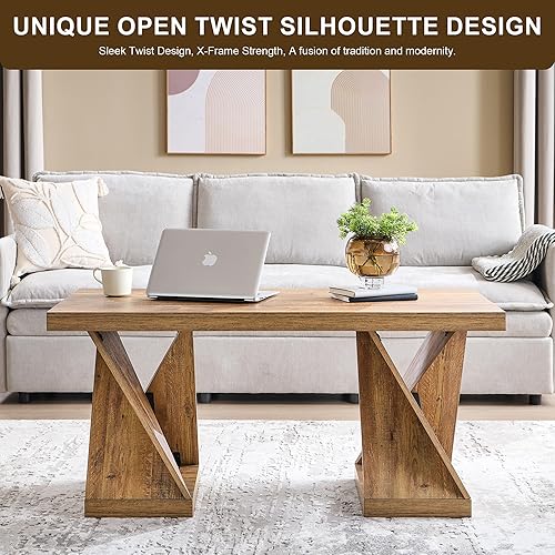 Miniatura 10 de OKD Mesa de centro de ratán de 48 pulgadas, mesa de centro moderna y bohemia de mediados de siglo con cajones, estante de almacenamiento, mesa