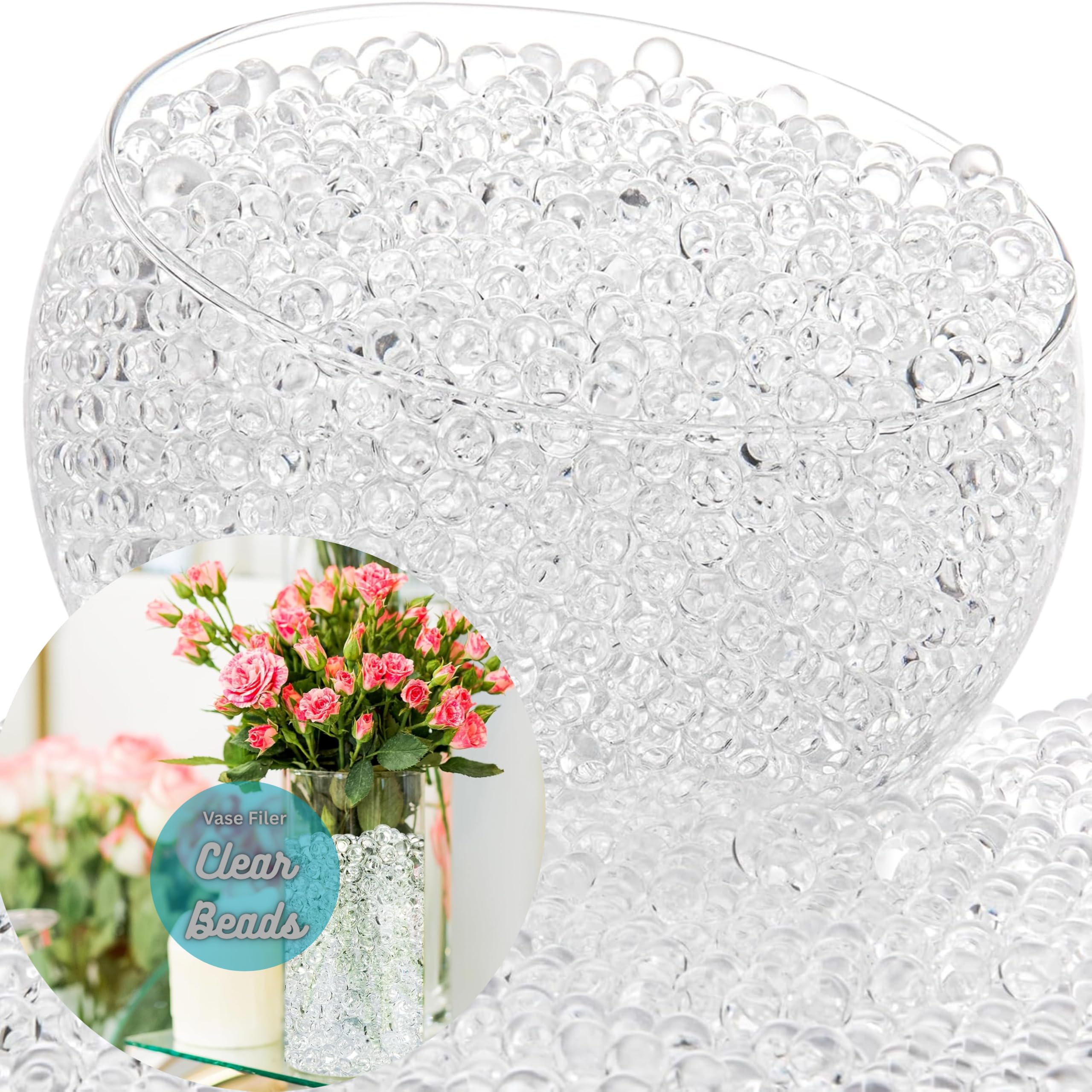 U & Me 55,000 Clear Water Gel Beads for Vase Filler| Crystal Hydro Gel Balls for Floral Arrangements| Wedding & Party Centerpieces, Floating Candle Decoration, Indoor Plants, Home & Event Decor