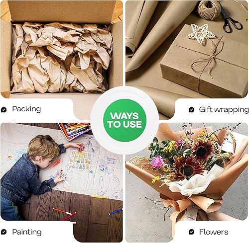 Vista 106 de Rollo de papel kraft marrón de 24 x 1800 pulgadas (150 pies) con cortador, papel de calidad fabricado en Estados Unidos, 50 libras de grosor