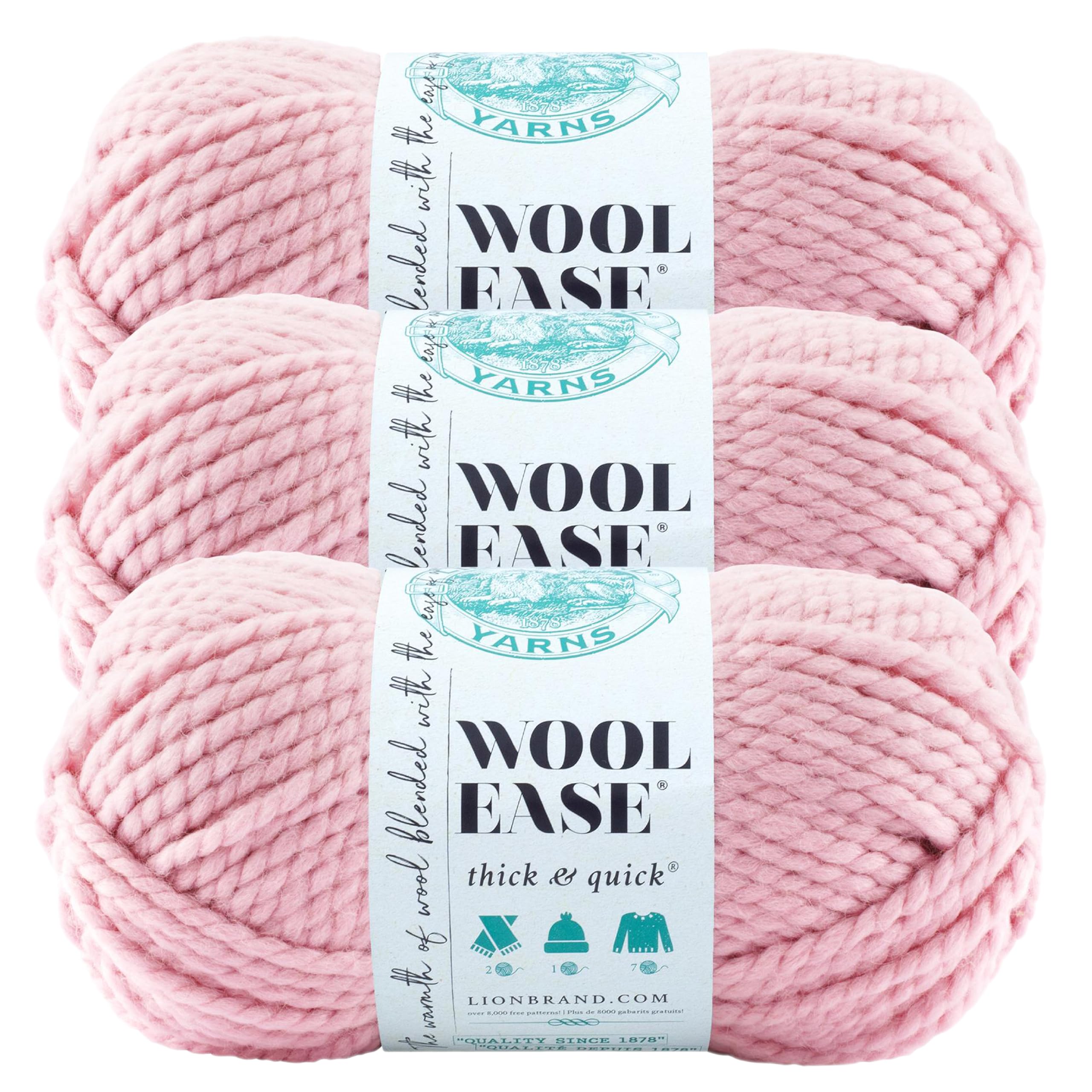 Lion Brand Yarn Wool-Ease Thick &amp; Quick Yarn, Soft and Bulky Yarn for Knitting, Crocheting, and Crafting, 3 Pack, Blossom