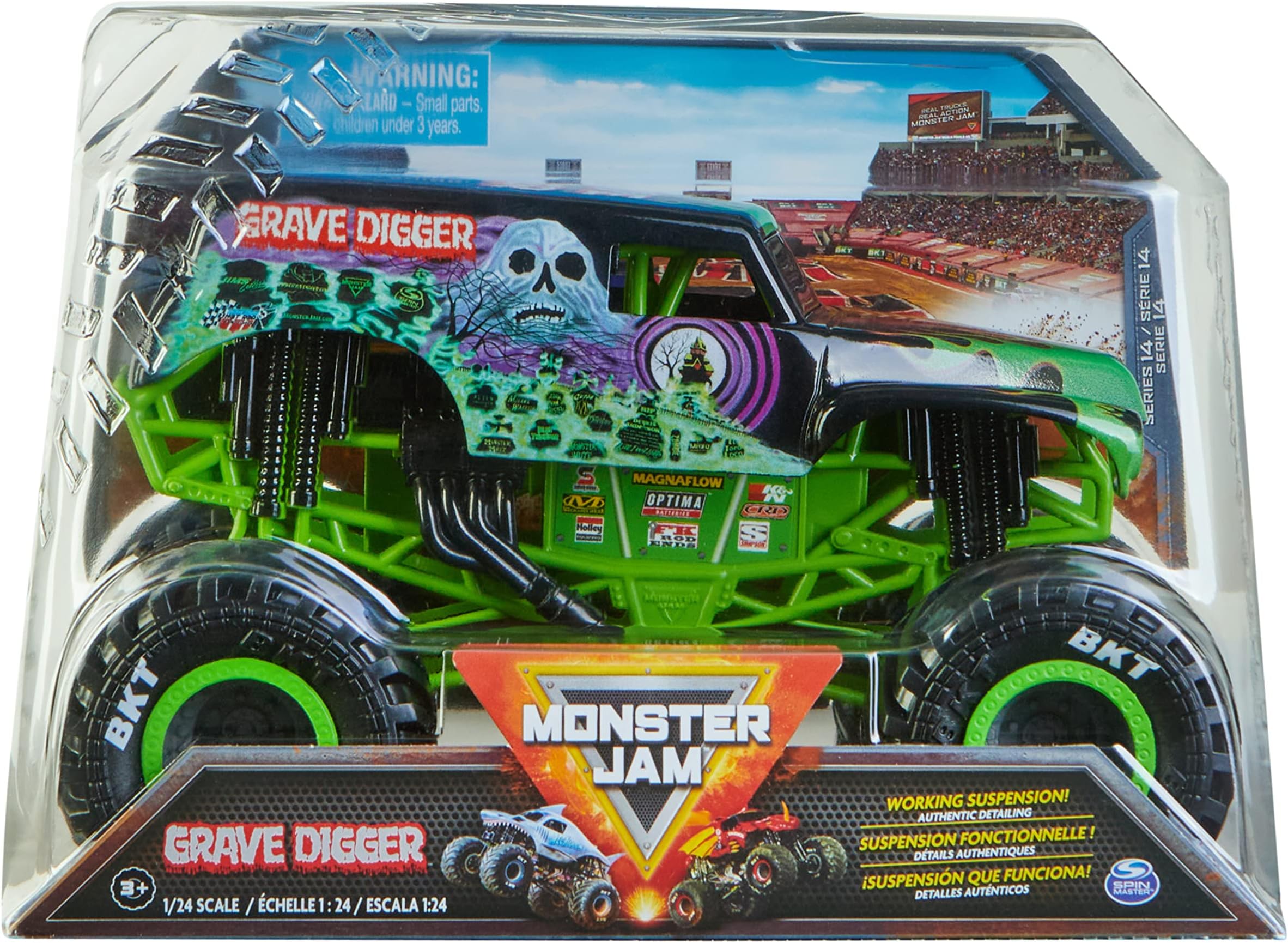 Official Grave Digger (Green/Black) Monster Truck, Collector Die-Cast Vehicle, 1:24 Scale, Kids Toys for Boys Ages 3 and up