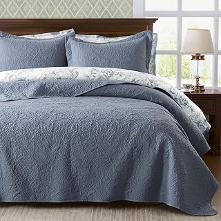 WDCOZY Paisley Quilt Set Queen Size, Dusty Blue Matelasse Lightweight Bedspread, Soft Farmhouse Rustic Coverlet, Spring Summer Vintage Thin Comforter, Country Bedding, 90x90 inches, 3 Pieces