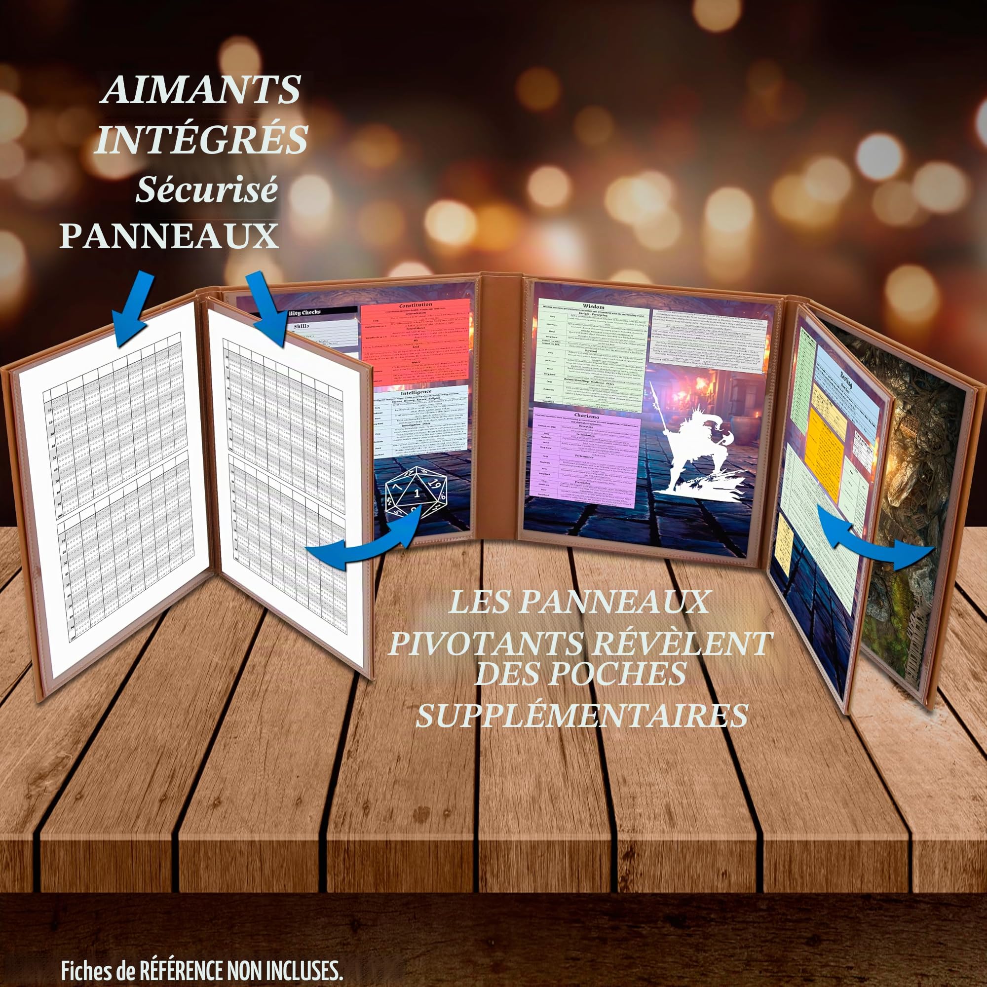 CASEMATIX DM Écran en Faux Cuir à 8 Panneaux Deluxe GM - Écran Pliable en Huit Panneaux pour Dungeon Master avec 2 Panneaux Basculants et Pochettes Effaçables à l'Eau pour TTRPG, Inserts Non Inclus