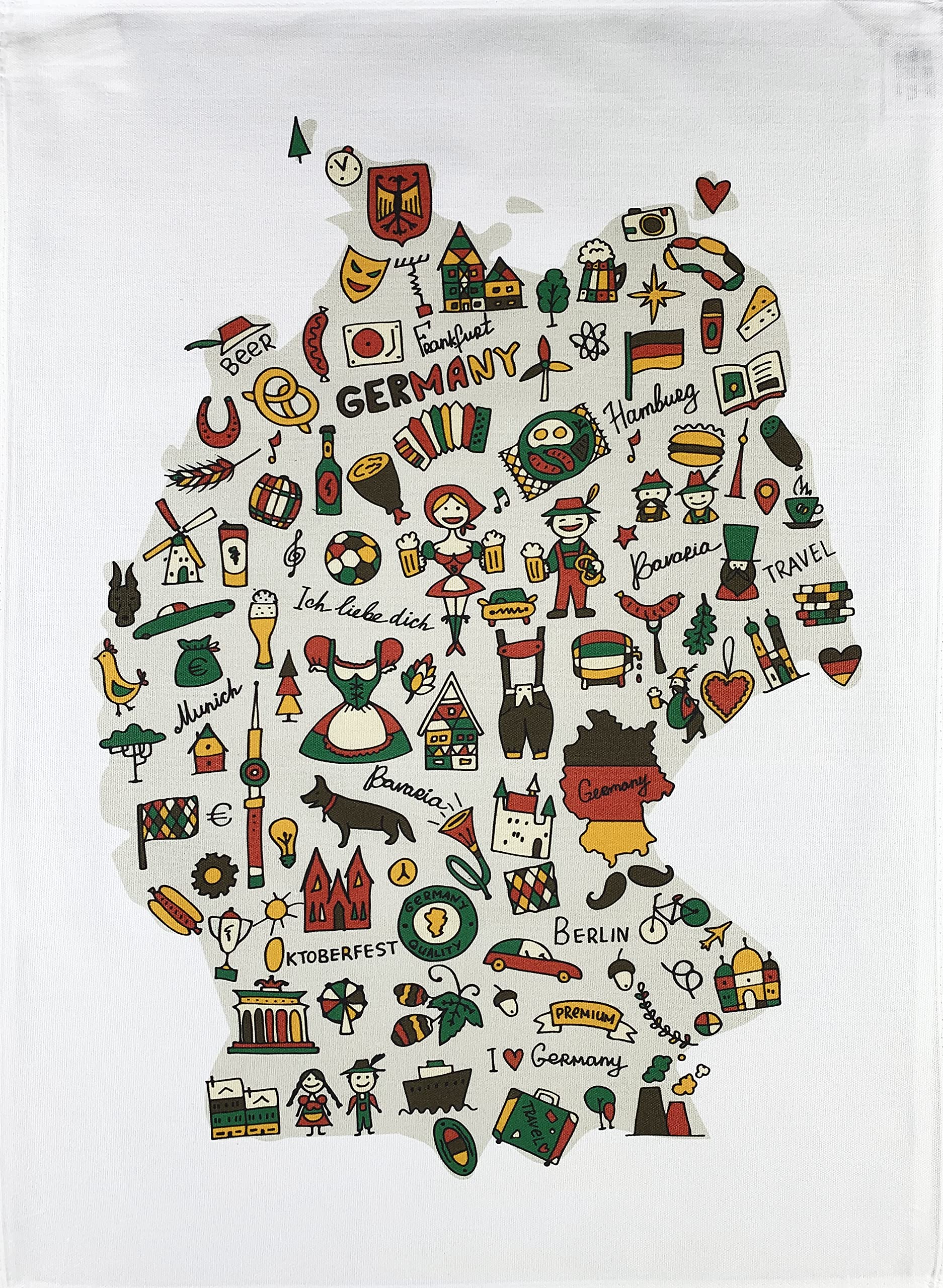 Half A Donkey White Map Of Germany Large Cotton Tea Towel