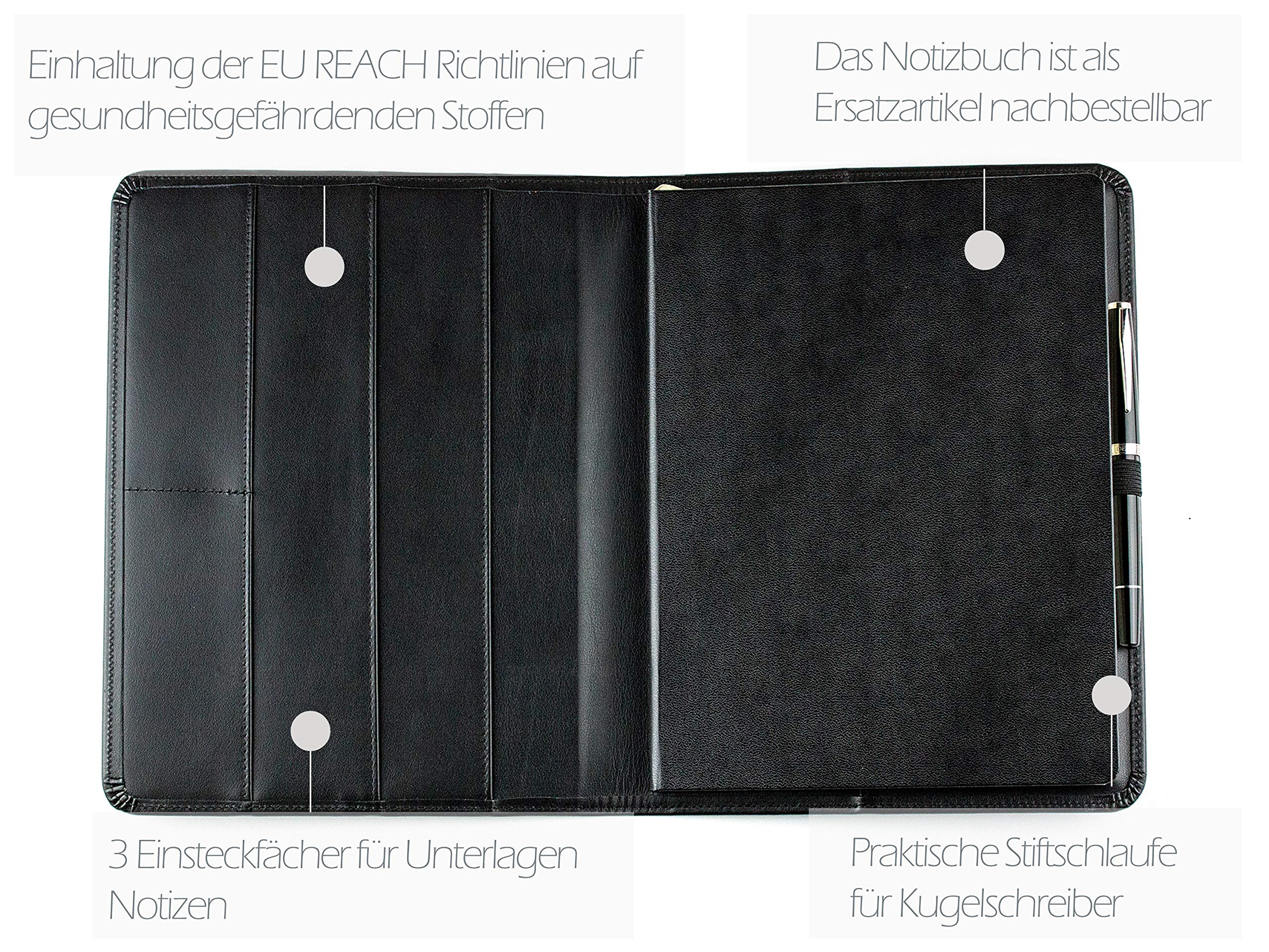 DELMON VARONE - Personalisierbares Notizbuch-Etui ideal als Planer, Organizer DIN B5 Boxcalf Premium Leder schwarz - Punktiert im Hardcover Ledereinband mit Stiftschlaufe, Einschubfächer, Merkband