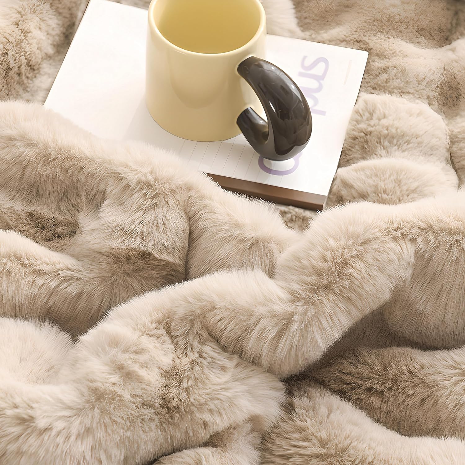 UKELER Faux Fur Throw Blanket Plush Thick Fleece Blanket Fluffy Cozy Soft Warm Blankets Throws for Bed, Couch, Sofa, Office, Camping 50''x60'' Camel - Image 6