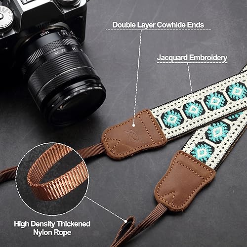 Miniatura 75 de Padwa Lifestyle Correa de cámara a rayas, de 1.5 pulgadas, suave tejido de cuerda de algodón, correa de hombro para fotógrafos y todas las cámaras