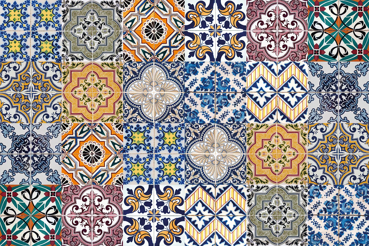 Queence Küchen Spritzschutz Fliesen - Portugal Style 60x40 cm | Küchenrückwand | Alu-DiBond | Fliesenschutz für den Herd und Spüle | Küchenfliesen | Fliesenspiegel | Rückwand, Größe :60x40 cm