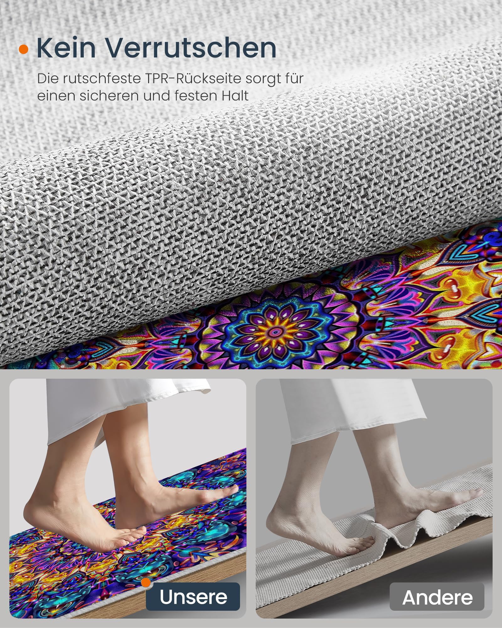 Tapis Rond Salon 160cm Kaléidoscope Mandala, Lavable Art Psychédélique Abstrait Tapis De Sol Décoration Antidérapant pour Chambre Cuisine Terrasse Salle à Manger Intérieur