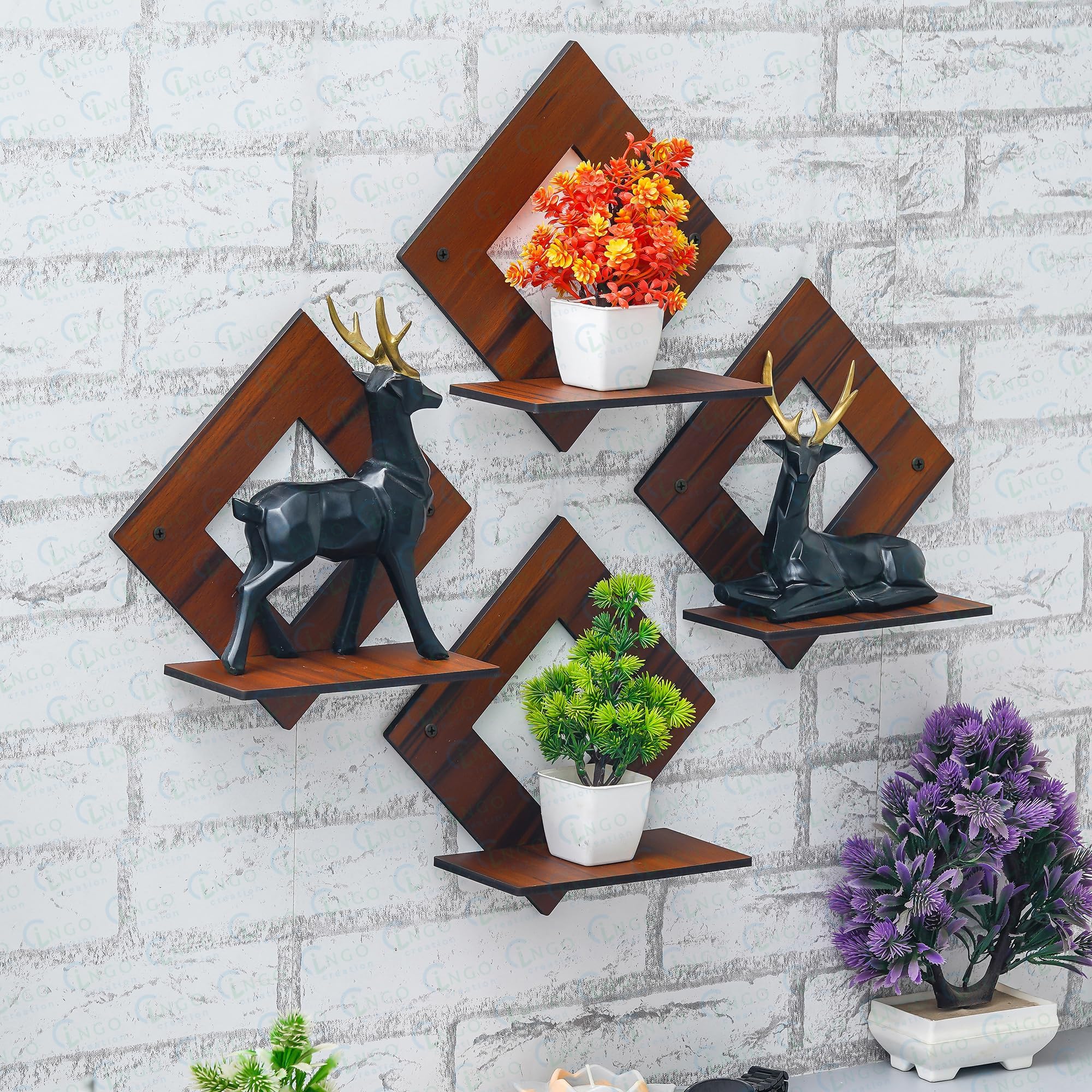 Wooden Wall Shelf Shelves Art Hanging Decor for Wall Diwali Decoration Items Home Decor - Floating Display Rack Shelves Artwork for Living Room Kitchen Bedroom Ideal for Gifting