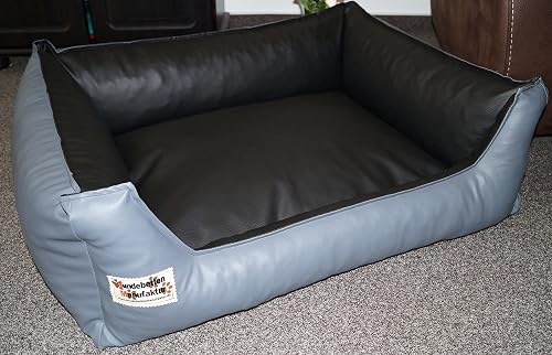 Hundebettenmanufaktur Cama para perros de piel sintética, 90 cm x 70 cm, gris y negro
