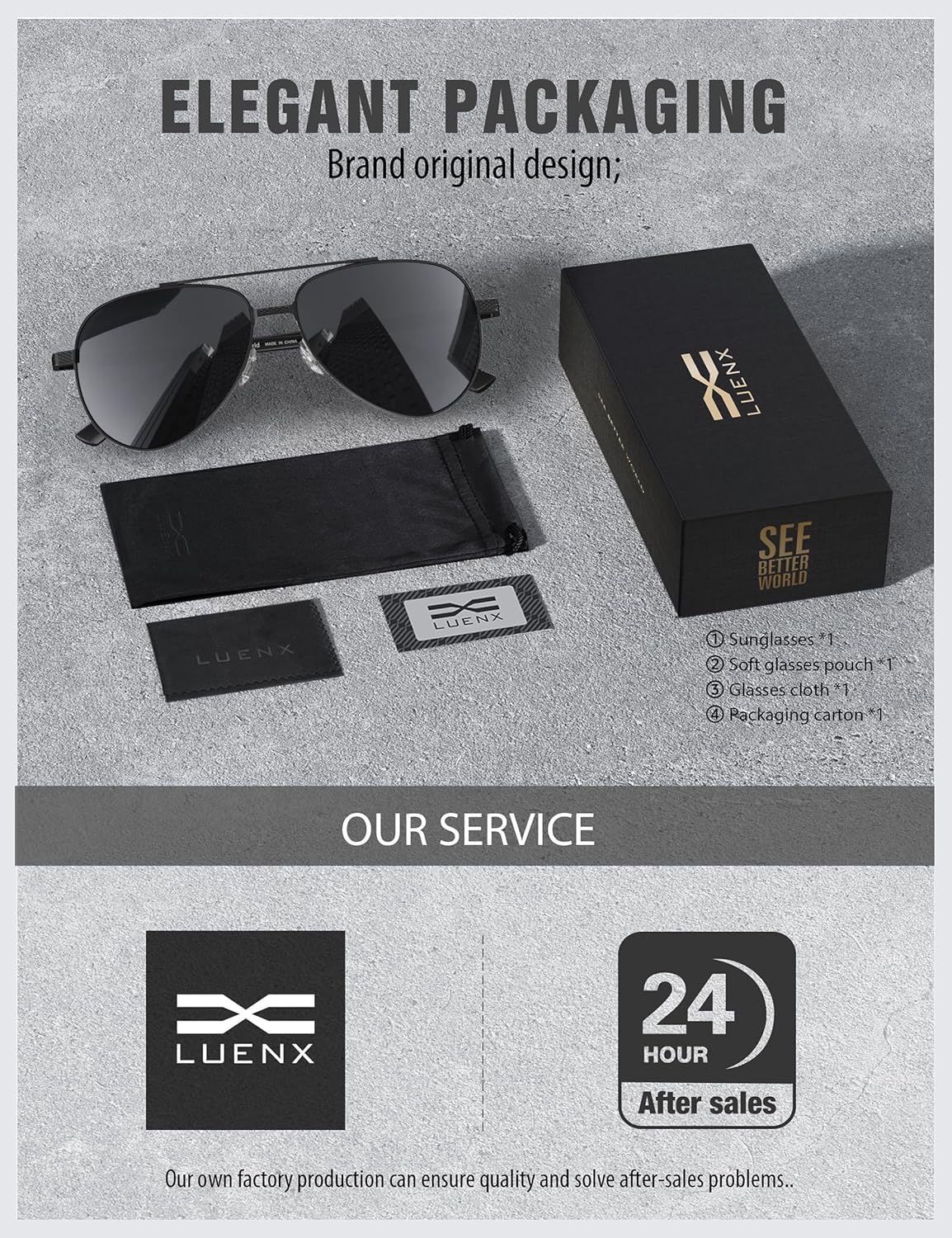 LUENX Aviator Sunglasses for Men Women Polarized, Driving Trendy Retro Sun Glasses UV400 Protection With Accessories 60mm - Image 6