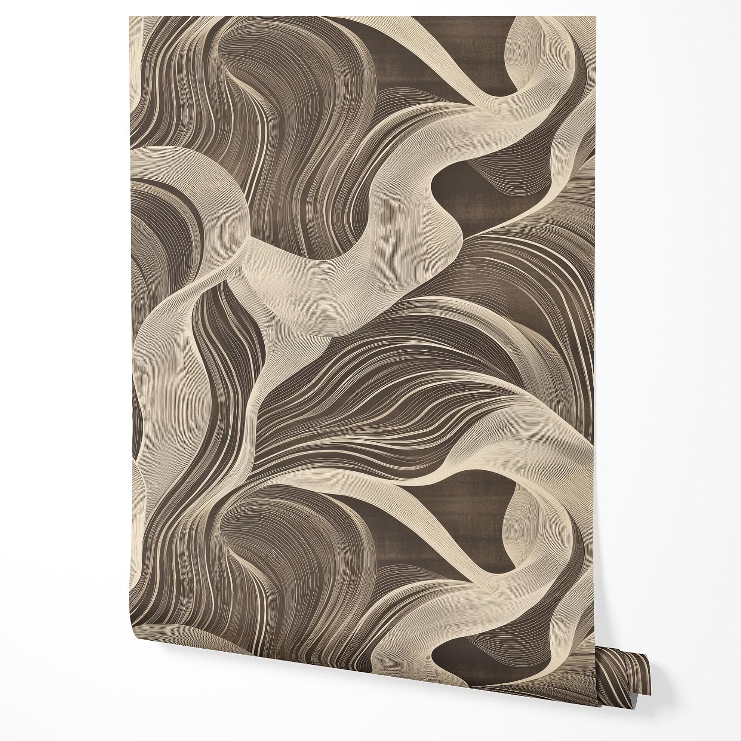 GP TONER Non-Woven Wallpaper Abstract Line Waves Brown Beige Modern Elegant 3D Design Wallpaper Kitchen Living Room Hallway Bedroom UV-Resistant Wallpaper 5 m x 0.5 m