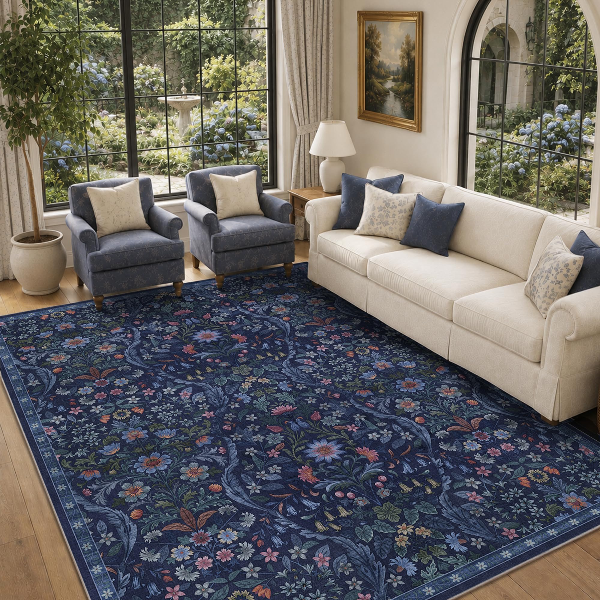 NakedCloud 8x10 Large Floral Area Rug Soft Living Room Rug Blue Carpet — image 1