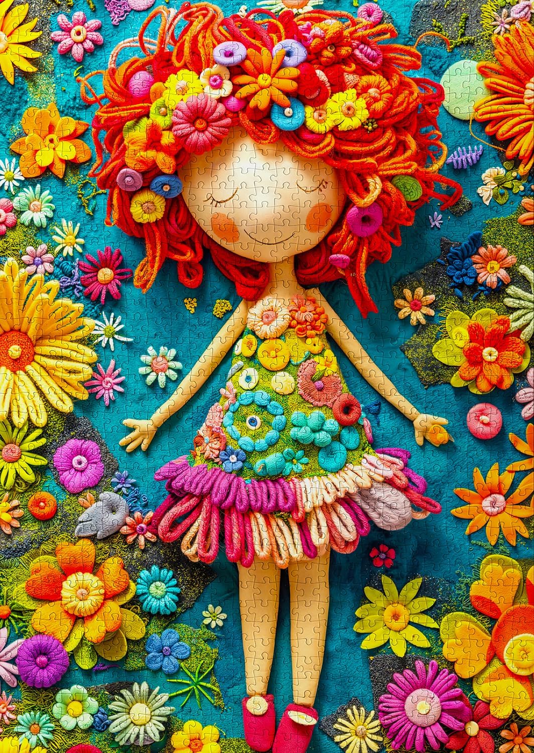 ENJOY Puzzle Adorable Knitted Yarn Doll and Flowers Illustration – 1000 Pieces Jigsaw Puzzle for Adults – Matte Finish, Soft Touch, Easy to Assemble, Tight Fit, Vivid Colors, Missing Pieces Service
