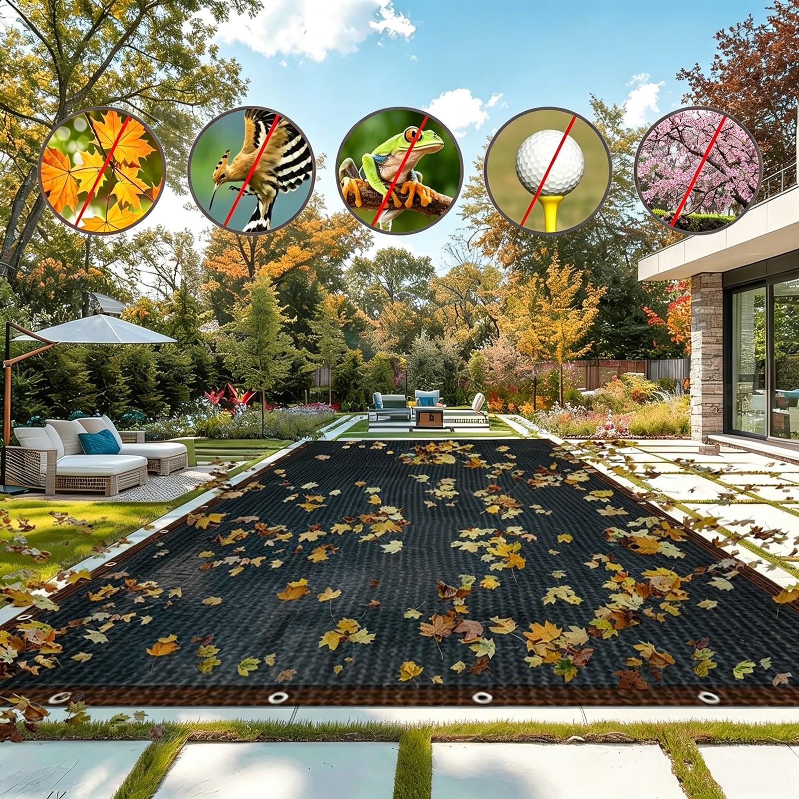 5x8m Couverture Filet De Feuille pour Piscine,Filet De Bassin À Mailles Fines,Bache Bassin Filet Piscine Anti Feuilles pour Extérieur-Piscines Hors-Sol Et Enterrées(4x8m(13x26ft))