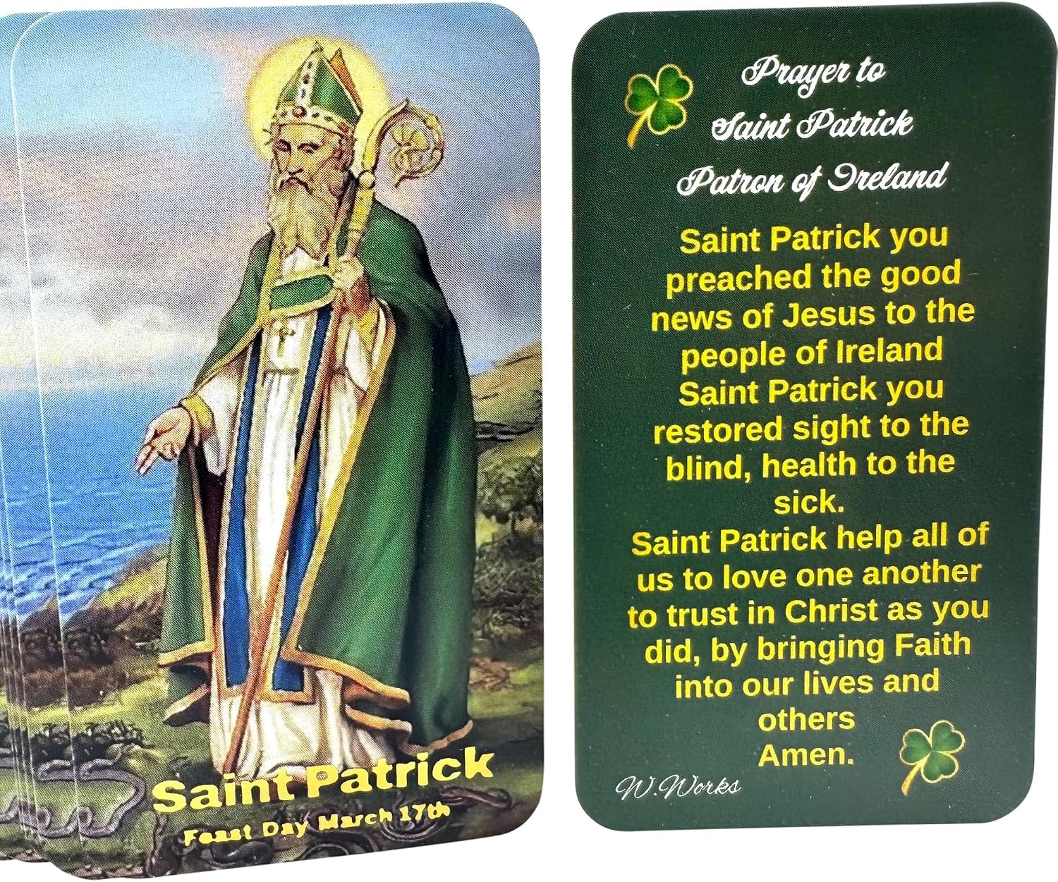 Westmon Works St Patrick Medal Set with Patron Saint of Ireland Holy Cards Irish Prayer, 3 of Each