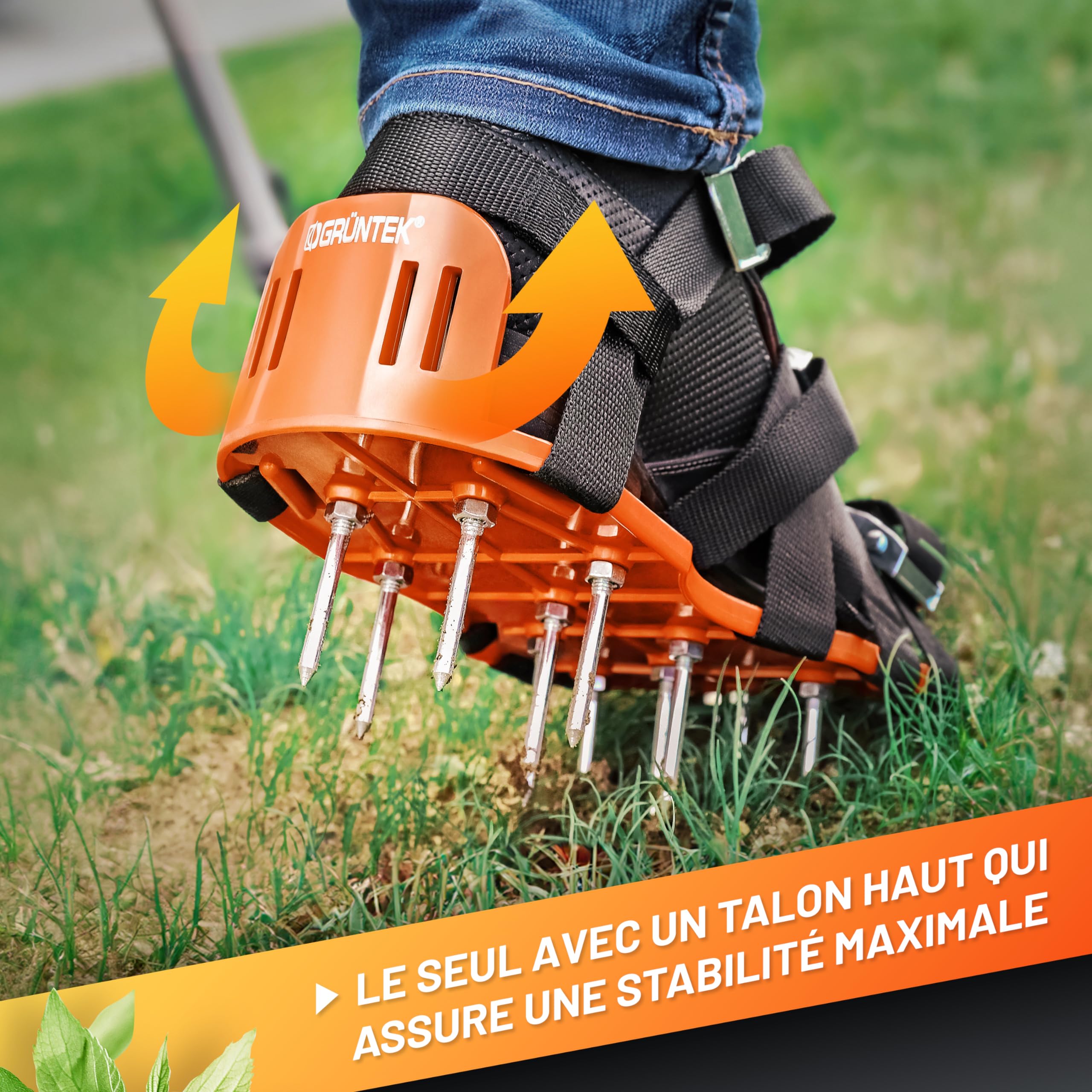 GRÜNTEK Aérateur Gazon Pelouse Sandales Chaussures à Clous Aération Réagreage Sol Epoxy. Clous en Acier, Boucles en Métal, Taille Unique.