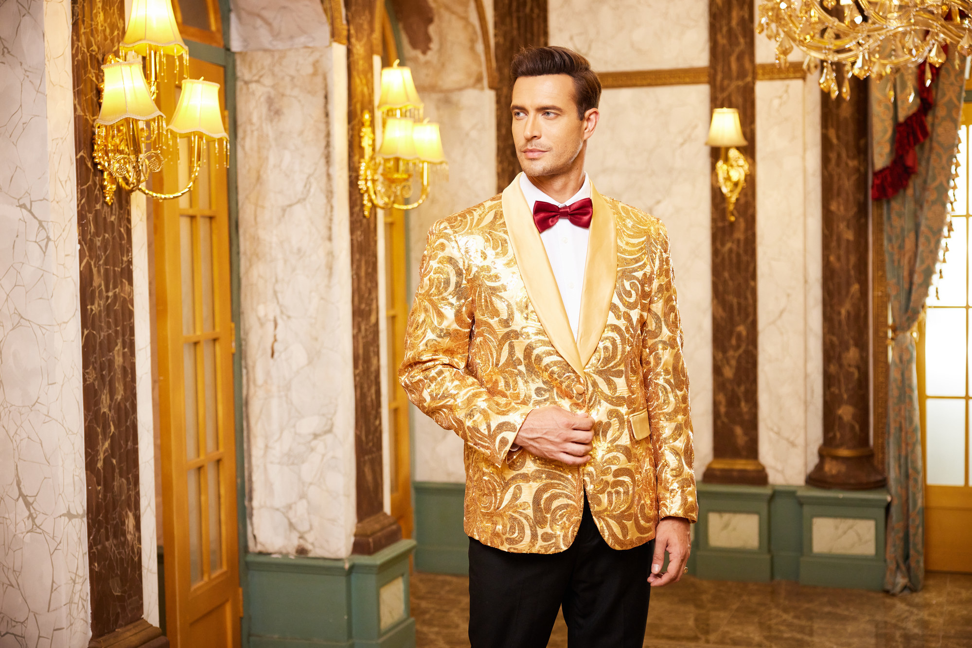 slim fit dress slacks sequin suit for men multicolor, Gold, blue, green