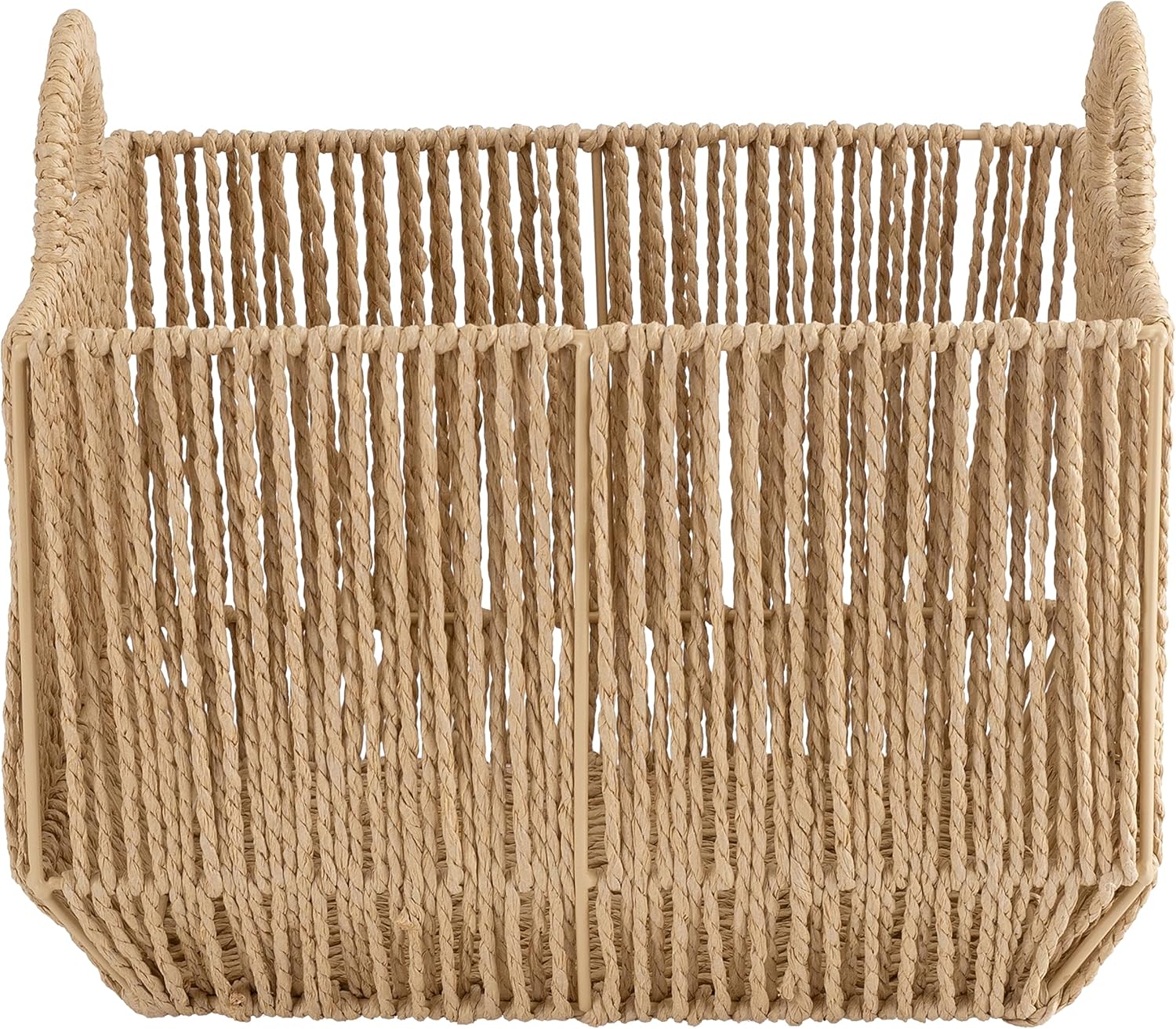 Simplify Large Storage Basket with Round Handles | Dimensions: 15"x 13"x 10" | Vertical Weave Design | Home Organization | Paper Rope Material | Great For Living Spaces