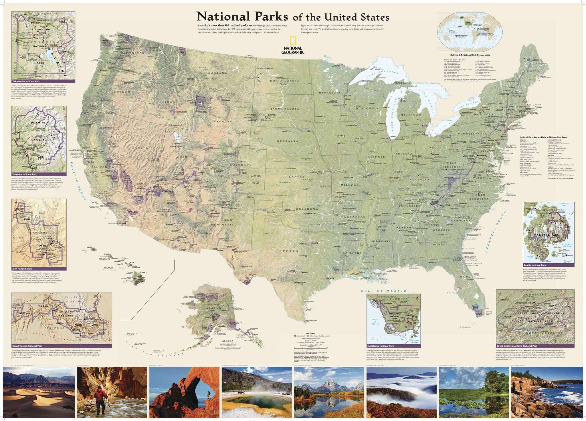 National Geographic National Parks of the United States Wall Map - Laminated (42 x 30 in) (National Geographic Reference Map)