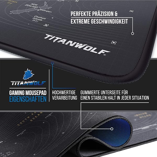 CSL-Computer TITANWOLF - Tappetino per mouse XXL Speed Gaming Titanwolf mappa del mondo 900 x 400 mm – XXL Mousepad – Sottomano grande dimensione – migliora la precisione e la velocità - 4