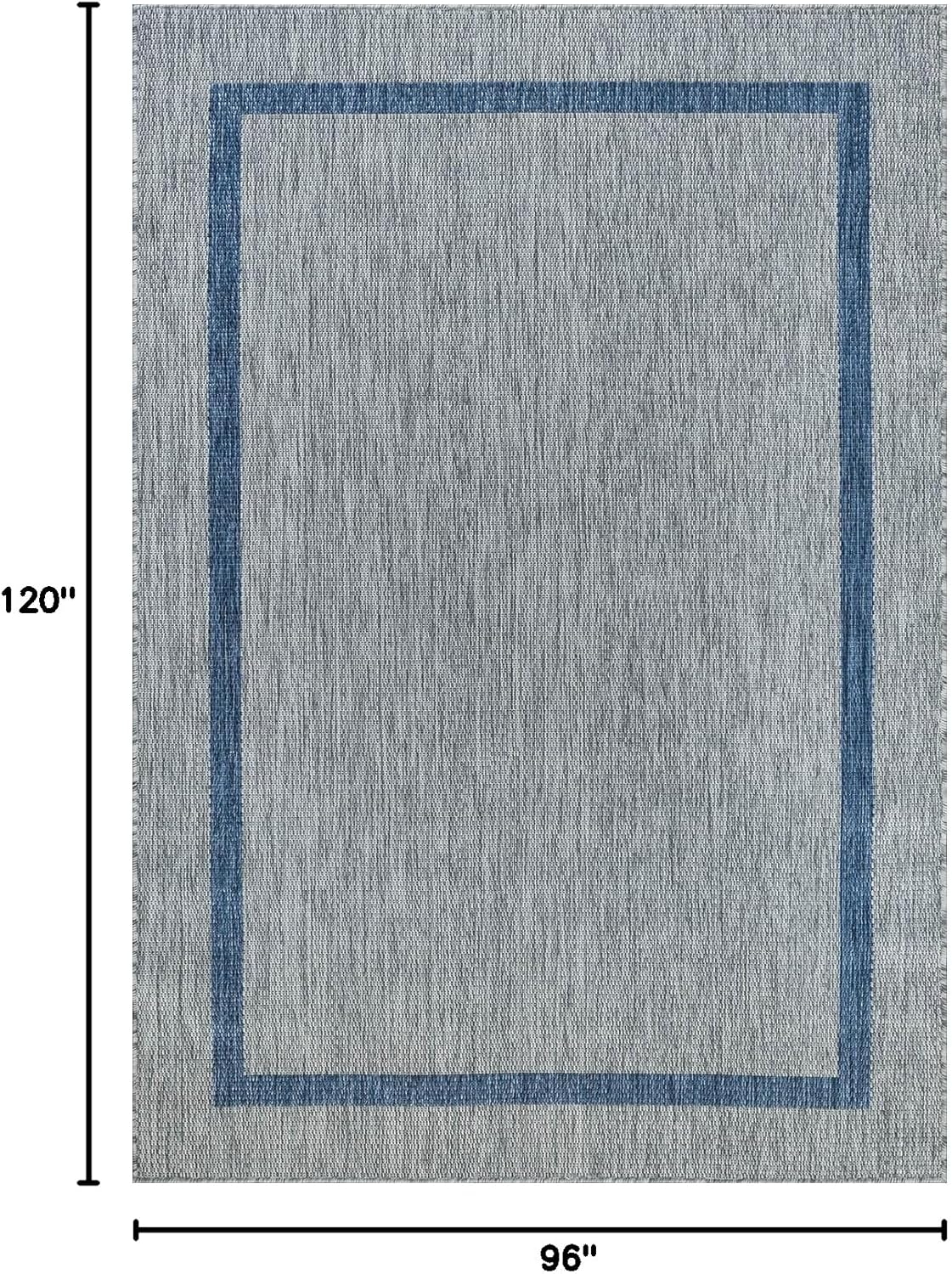 Luul Home Bordered Outdoor Rug 8x10 Washable Outside Carpet for Indoor Patio Porch Waterproof Easy Cleaning Non Shedding Area Rugs Silver Gray - Blue 8 x 10