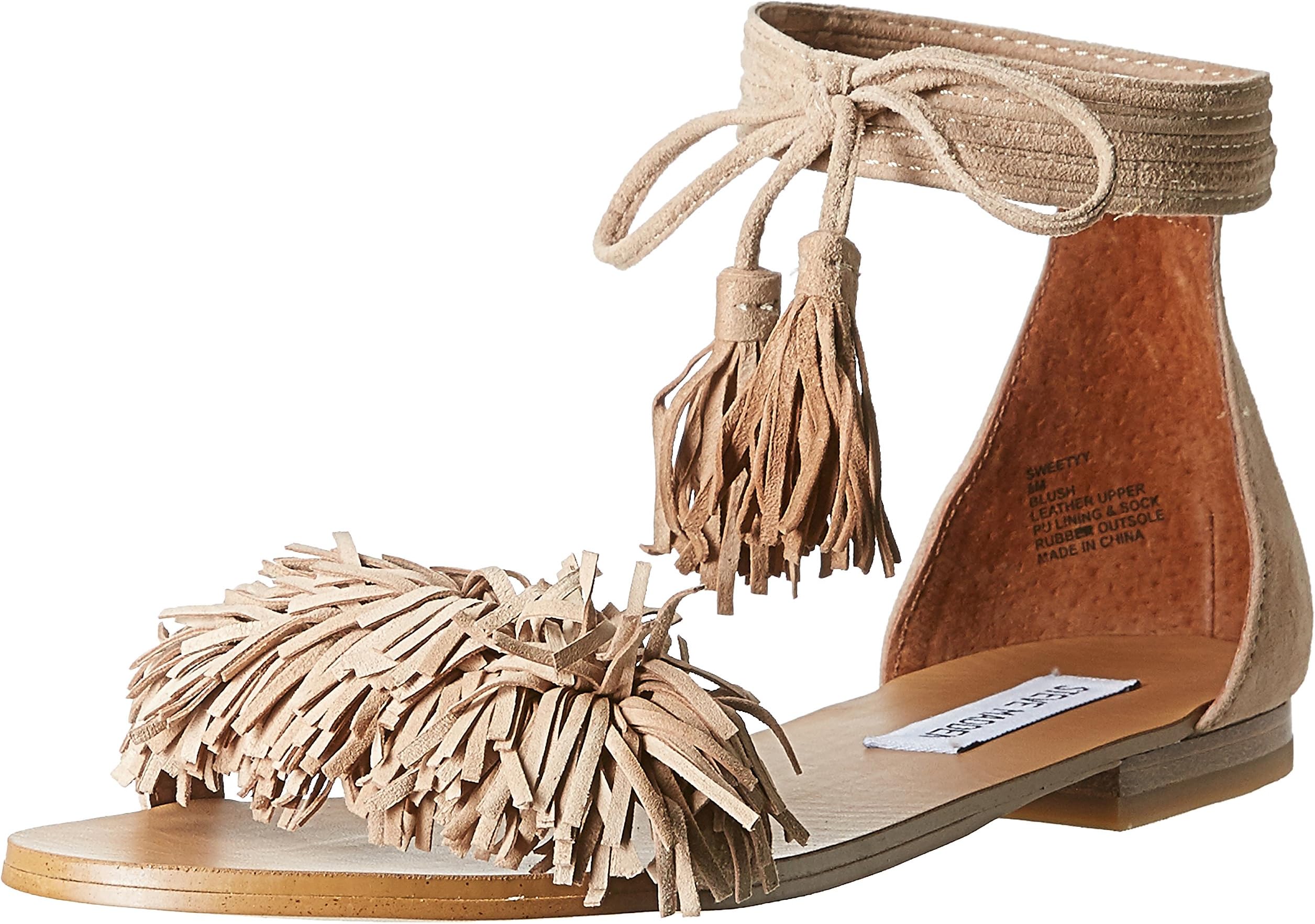 Steve Madden Women's SWEETYY Flat Sandal, Blush Suede, 8.5 M US