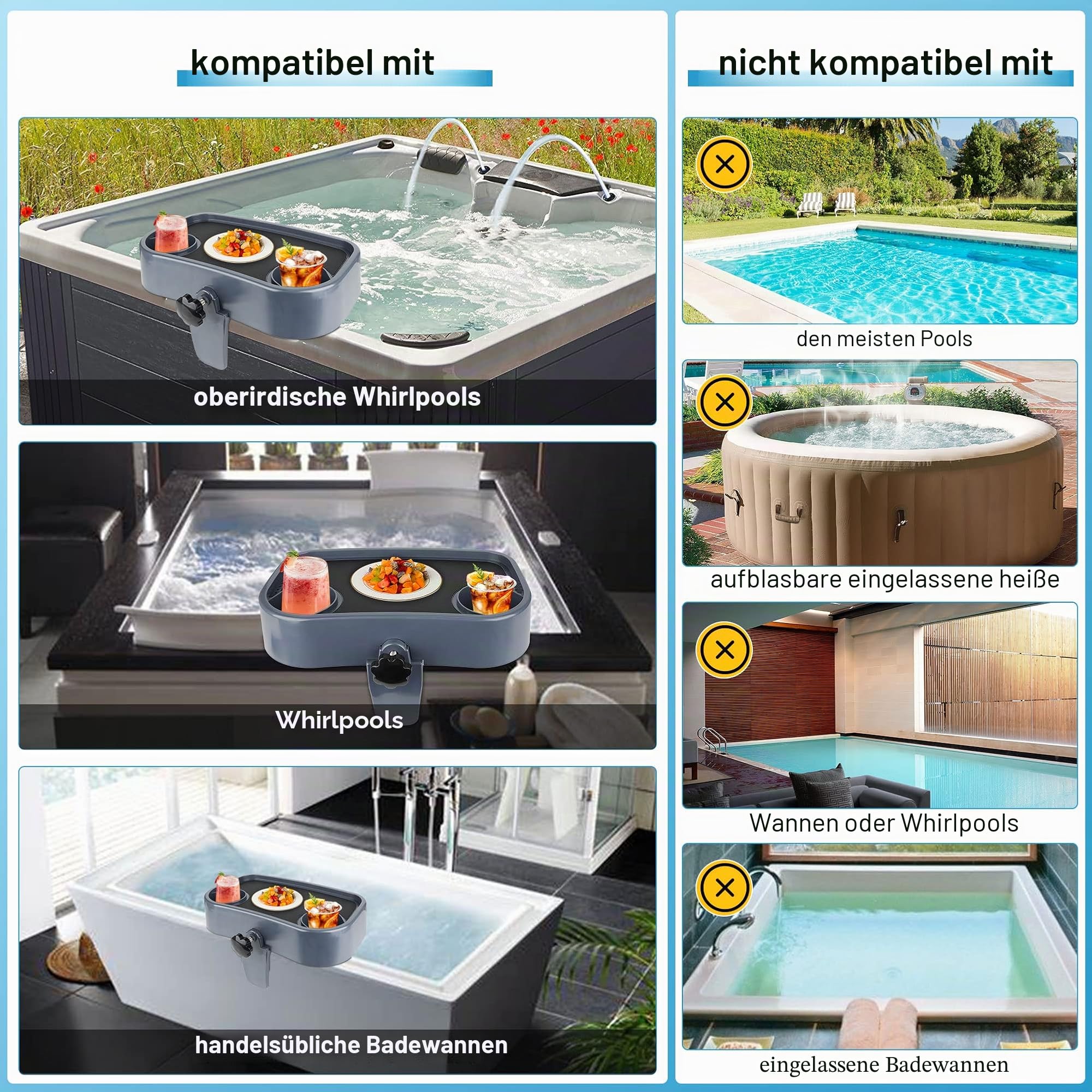 Whirlpool-Tablett, verstellbares Whirlpool-Tischtablett, Whirlpool-Becherhalter, Whirlpool-Getränkehalter mit 2 Getränkehaltern, rutschfestes, Spa, Whirlpool-Zubehör für Erwachsene