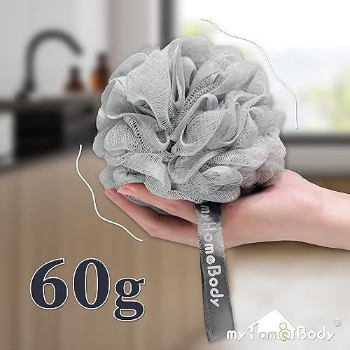 Miniatura 5 de myHomeBody Esponja de lufa de 2.16 onzas, exfoliante corporal, esponja de baño, esponja para mujeres, hombres, puf de ducha con carbón activado,