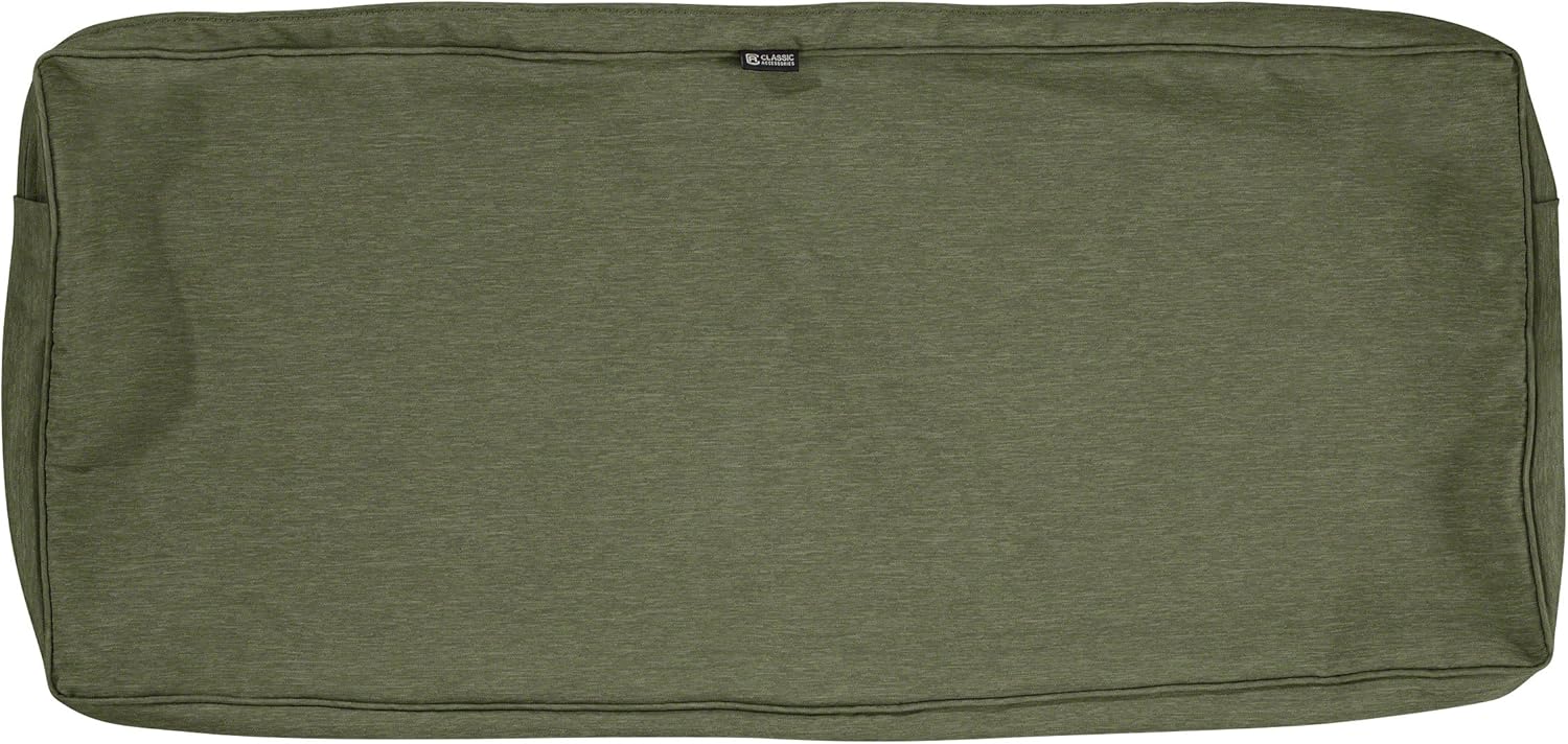 Classic Accessories Montlake Water-Resistant 54 x 18 x 3 Inch Outdoor Bench/Settee Cushion Slip Cover, Patio Furniture Swing Cushion Cover, Heather Fern Green, Patio Furniture Cushion Covers 54" x 18" x 3" thick Heather Fern