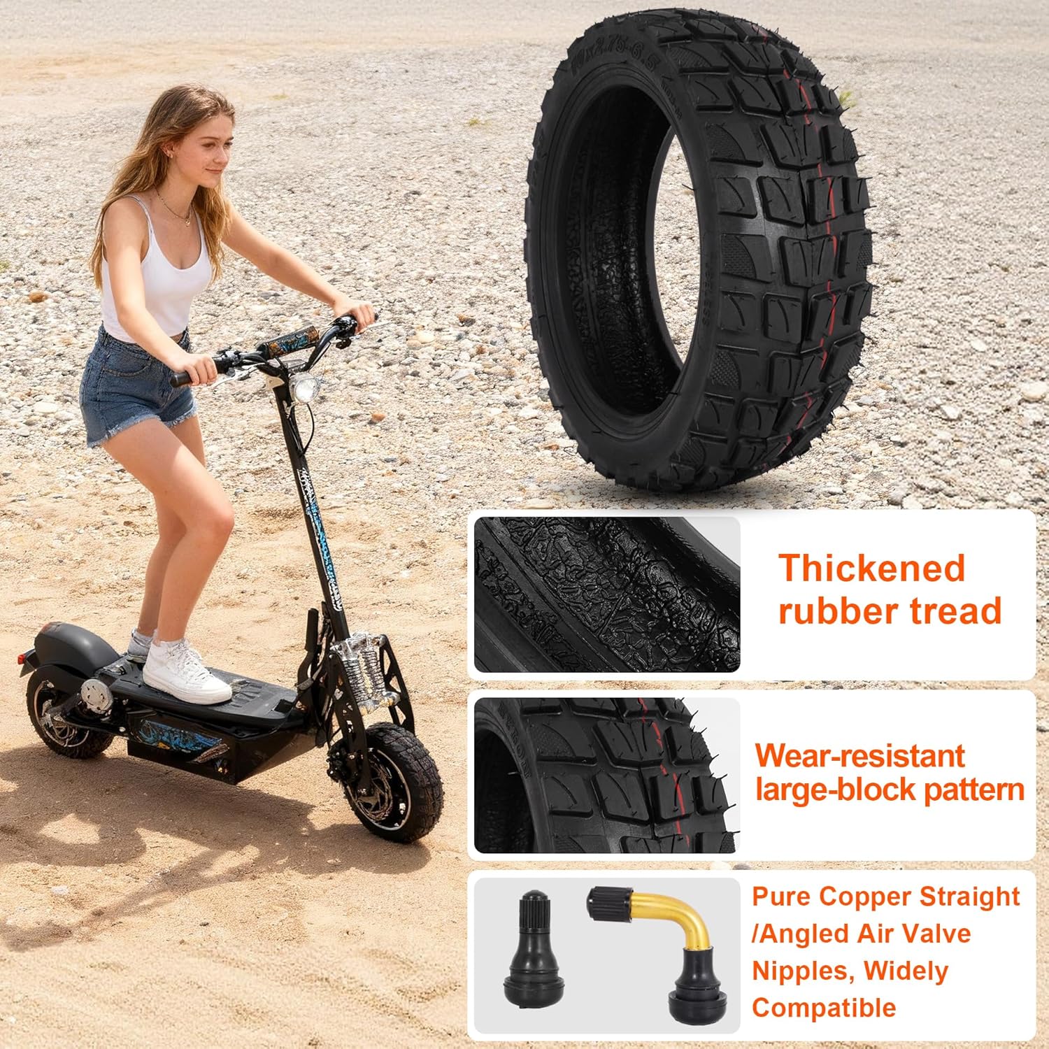 10x2.75-6.5 Scooter Off Road Tire, 10x2.70-6.5 Tubeless Tire for Speedway Dualtron Joyor Titan Segway Gotrax Mten3 Okai Beetle Hitway H5 Electric/Gas Scooter balance Scooter 10" OD Tubeless Tyre