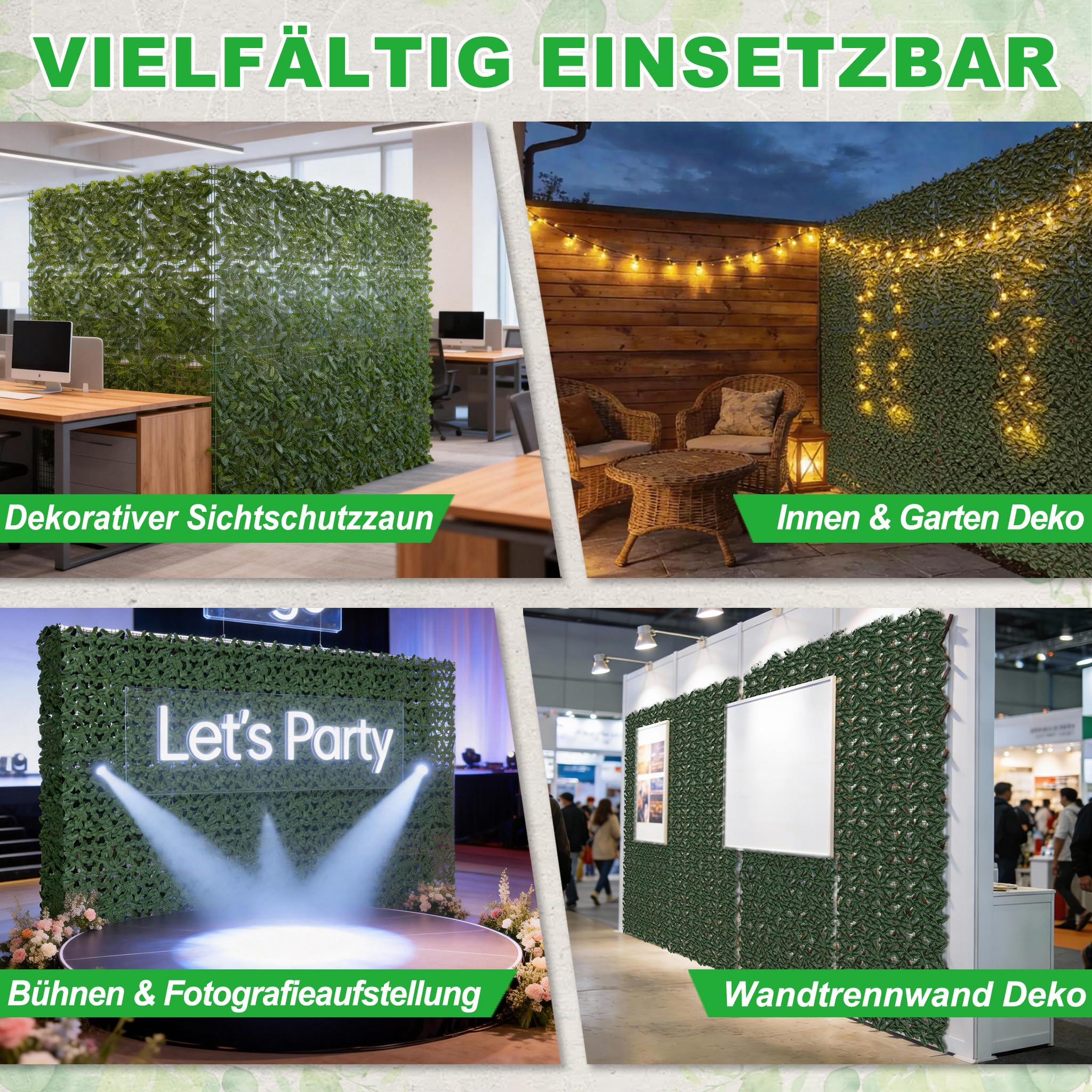 Aufun Künstliche Efeu Garten Sichtschutz mit Kabelbinder 100x1500cm | UV-Beständig Balkonsichtschutz Garten, Hecken Paneele Rolle Pflanzen Hängend Girlande für Gartenhecken Balkon Außendekoration