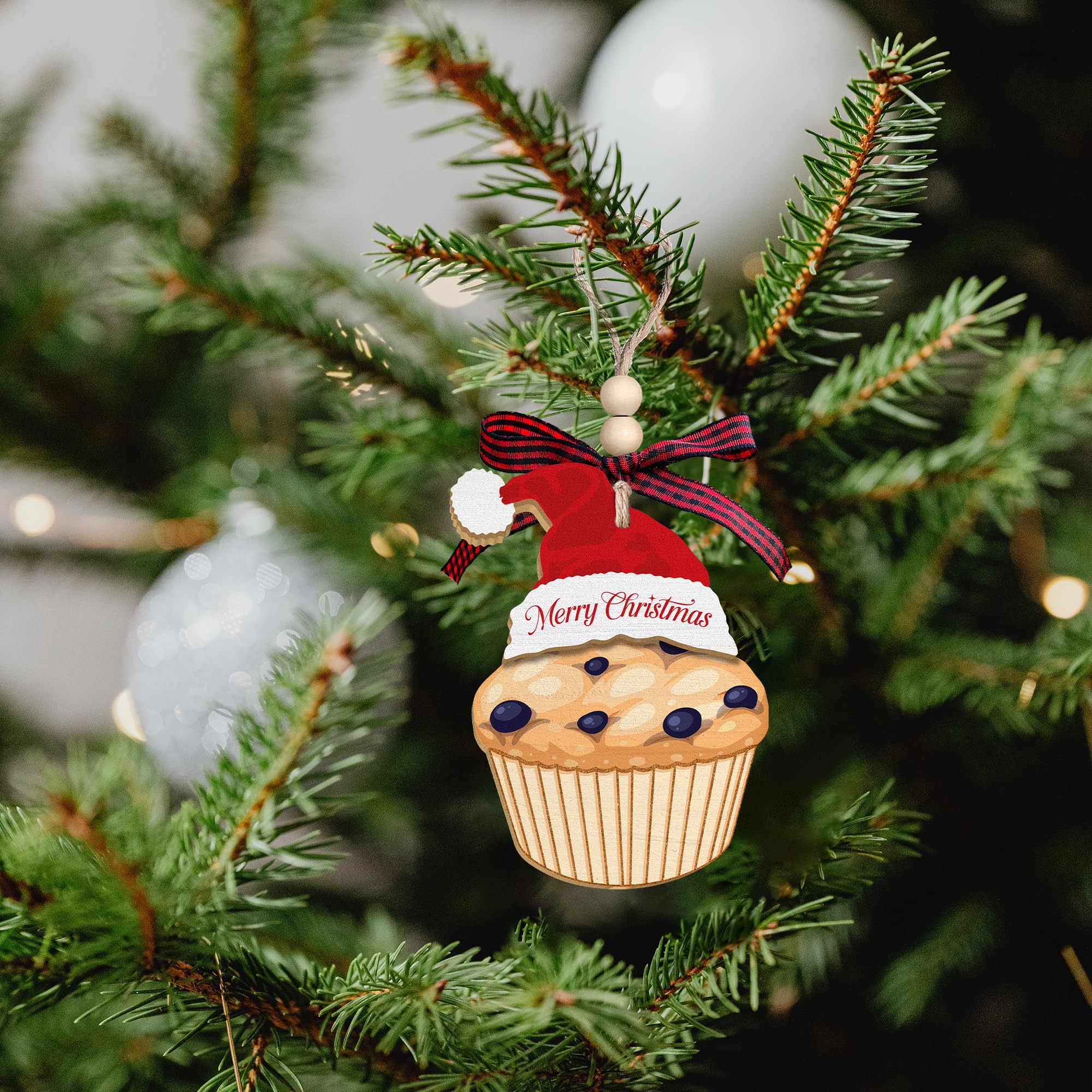 TUMSHANIP Muffin-Ornamente – Muffin-Weihnachtsschmuck – Bäckerei-Kuchen-Ornamente für Weihnachtsbaum – Heidelbeer-Schokoladenpfanne Lebensmittelgeschenke – Dessert-Liebhaber Geschenke für Frauen