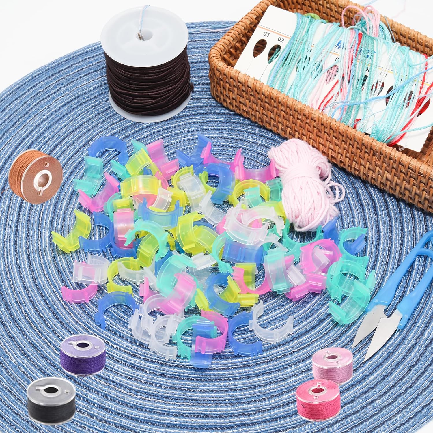 JAKOUE 80pcs Bobbin Clips Organizer Set - Colorful Plastic Bobbin Holder for Embroidery Thread, DIY & Sewing Clips image 5