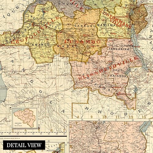 Miniatura 2 de HISTORIX Mapa vintage del Congo belga de 1896 - Arte de pared vintage del Congo de 24 x 36 pulgadas, mapa de la República Democrática del Congo -