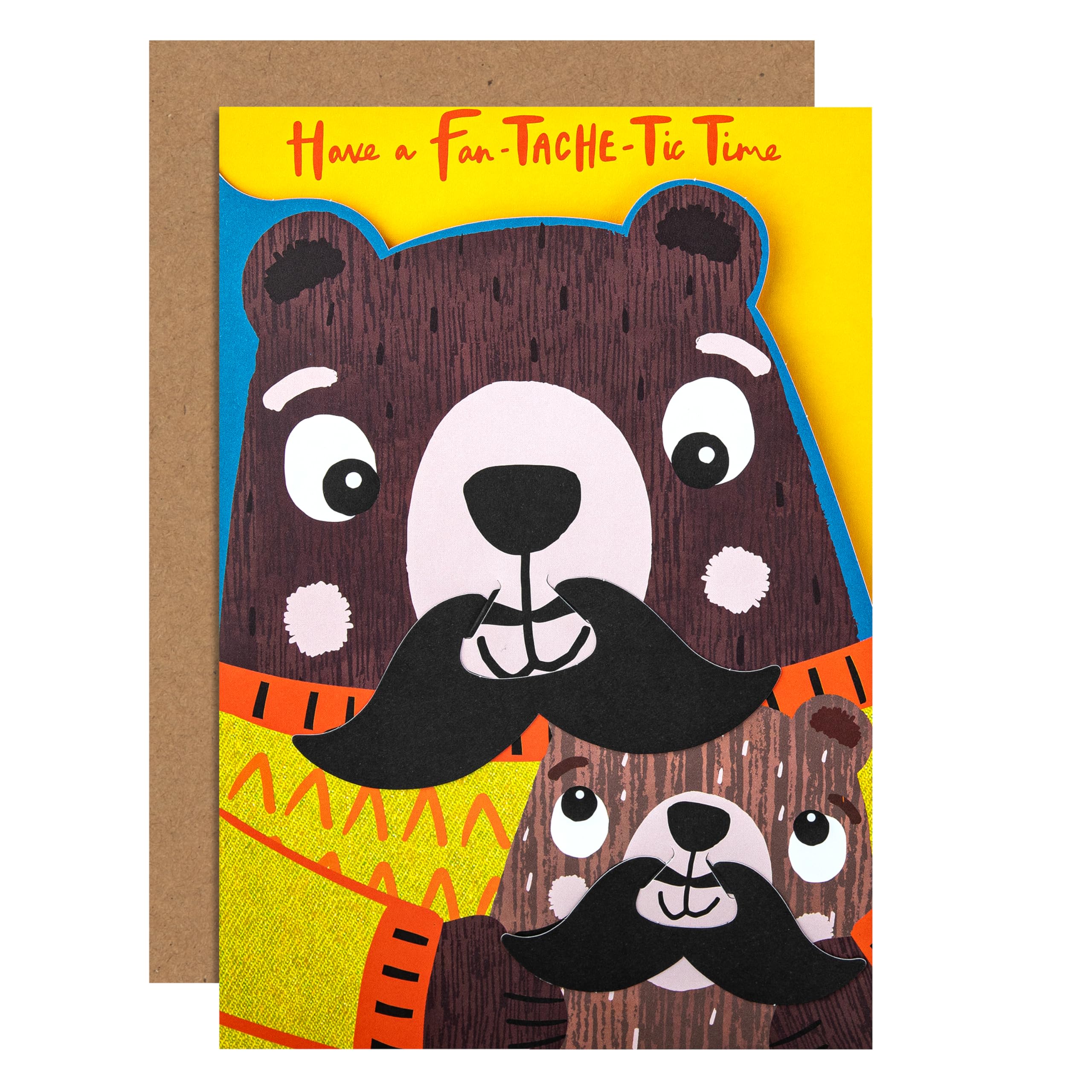 Hallmark Brown Father's Day Card - Cute Bear Design With Removeable Moustaches