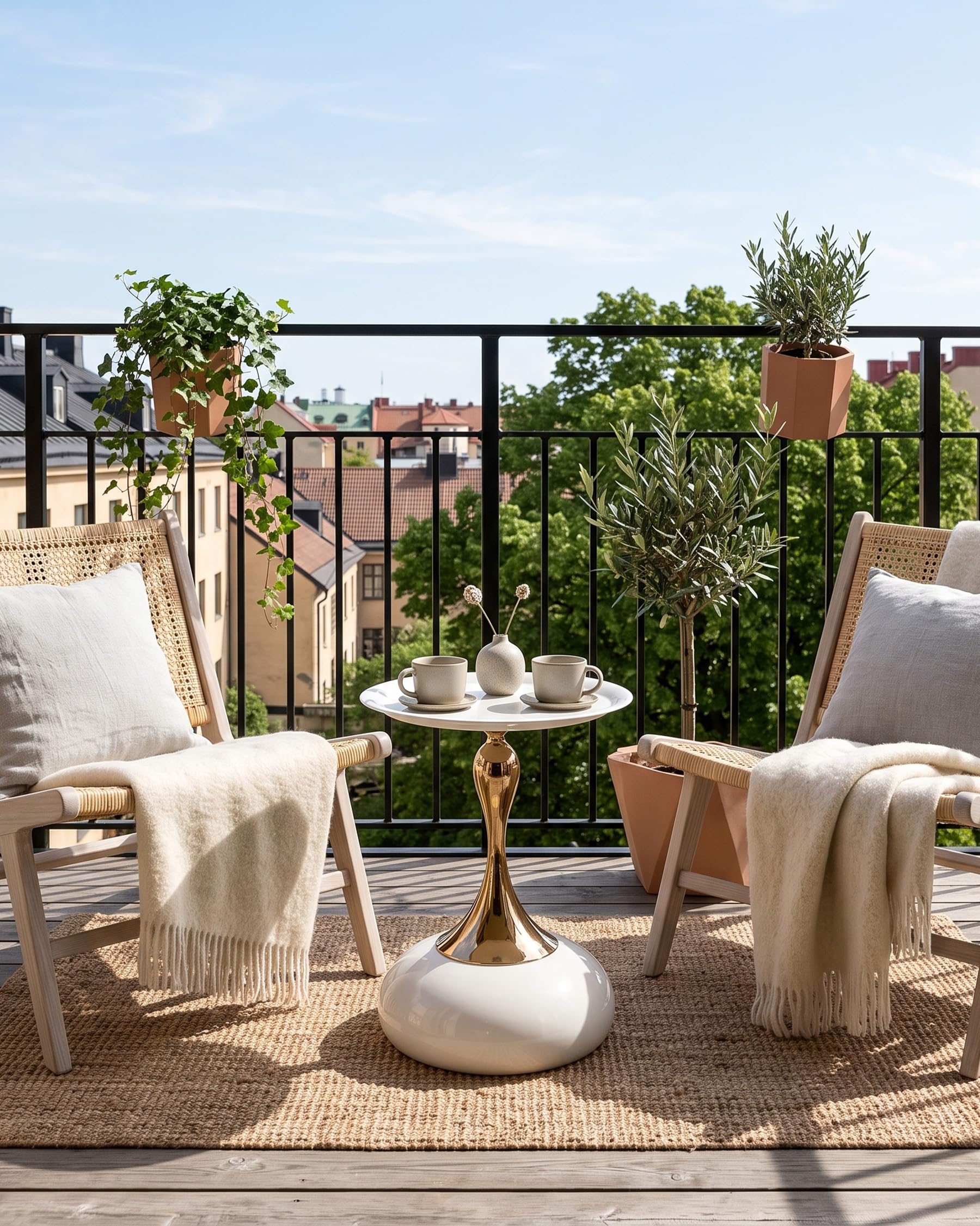 Set di 2 Tavolino da Caffè Rotondo, Piccoli Tavolini Salotto, Tavolino Soggiorno Moderno in Metallo, Oro e Bianco, 2 Pezzi