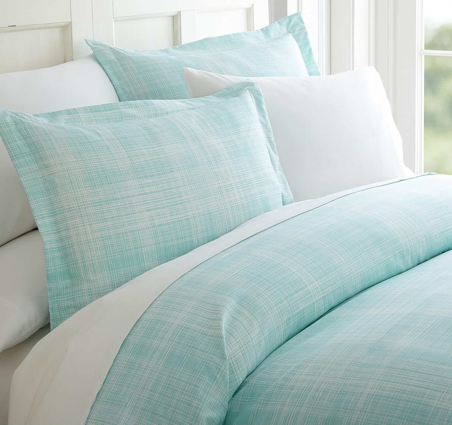 CELINE LINEN Luxury Silky Soft Coziest 1500 Premier Hotel Quality 3-Piece Duvet Cover Set |Thatch Pattern| Wrinkle Free, Full/Queen, Aqua