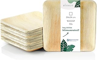 Wiseware Palmblatt Teller - 50 Stück Einwegteller quadratisch 24 x 24 cm - biologisch abbaubares Palmblattgeschirr - kompostierbares Partygeschirr - Bio Einweggeschirr (50, 24 x 24 cm)