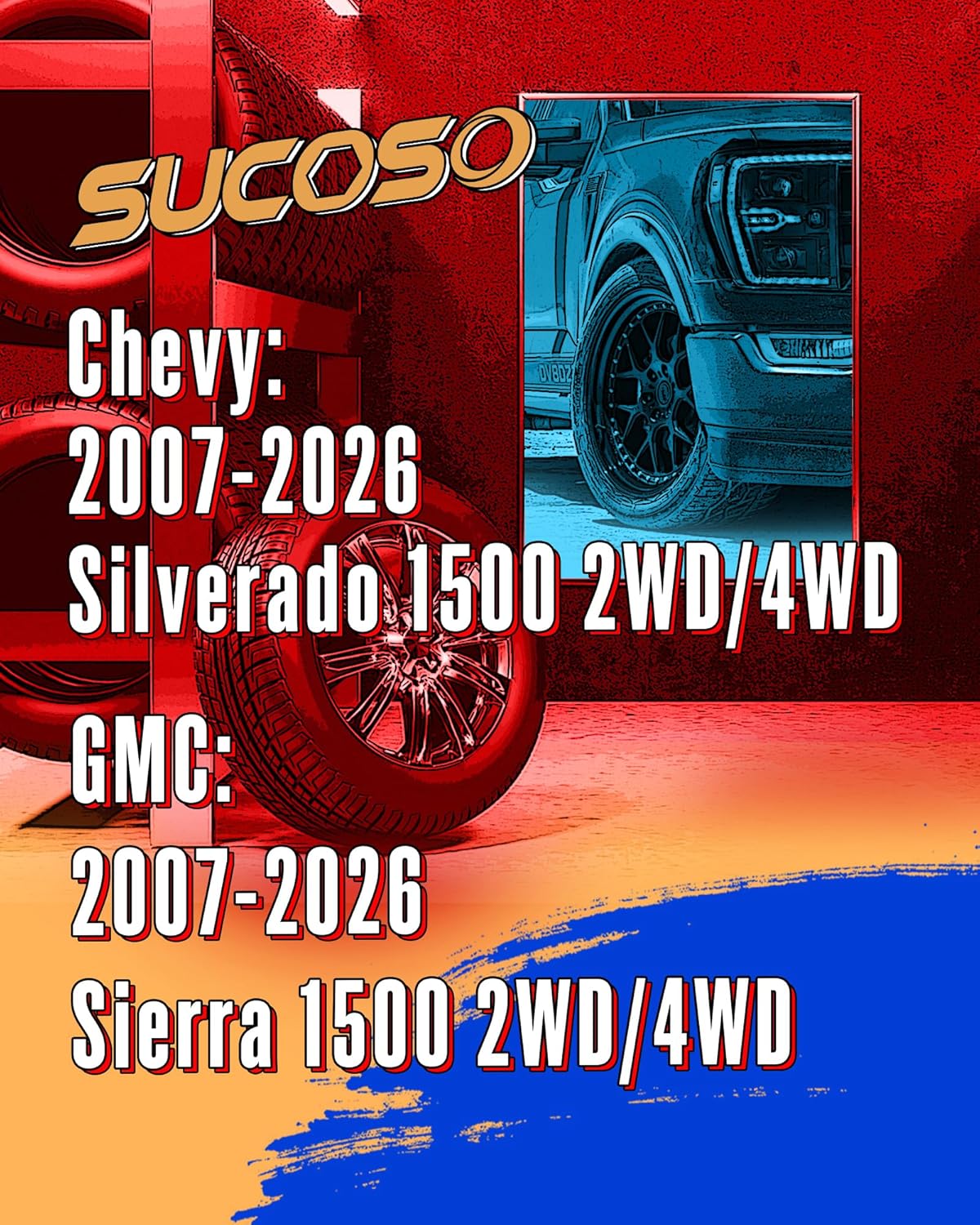 Leveling Lift Kit for Silverado 1500 Raise Front 3inch, 3in Lift Strut Spacers Compatible with Chevy GMC Sierra 1500 2007-2026 2WD 4WD, Aluminum Suspension Parts Keep Level Both Front and Rear